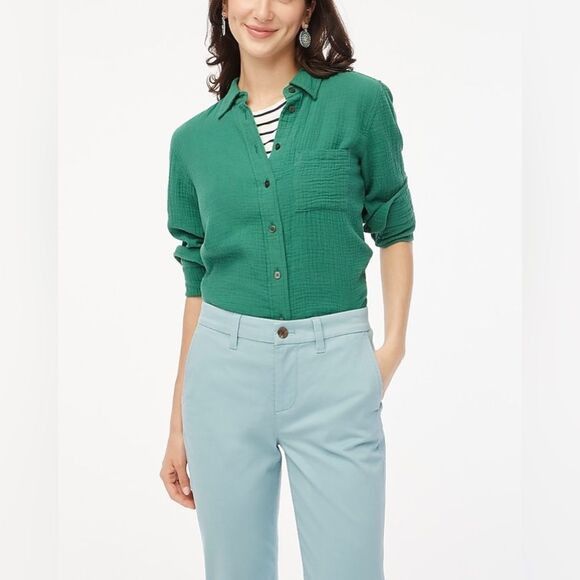 J.Crew J. Crew Gauze Button Down Long Sleeve Shirt Green(Trellis Vi Size S / US 4 / IT 40 - 1 Thumbnail