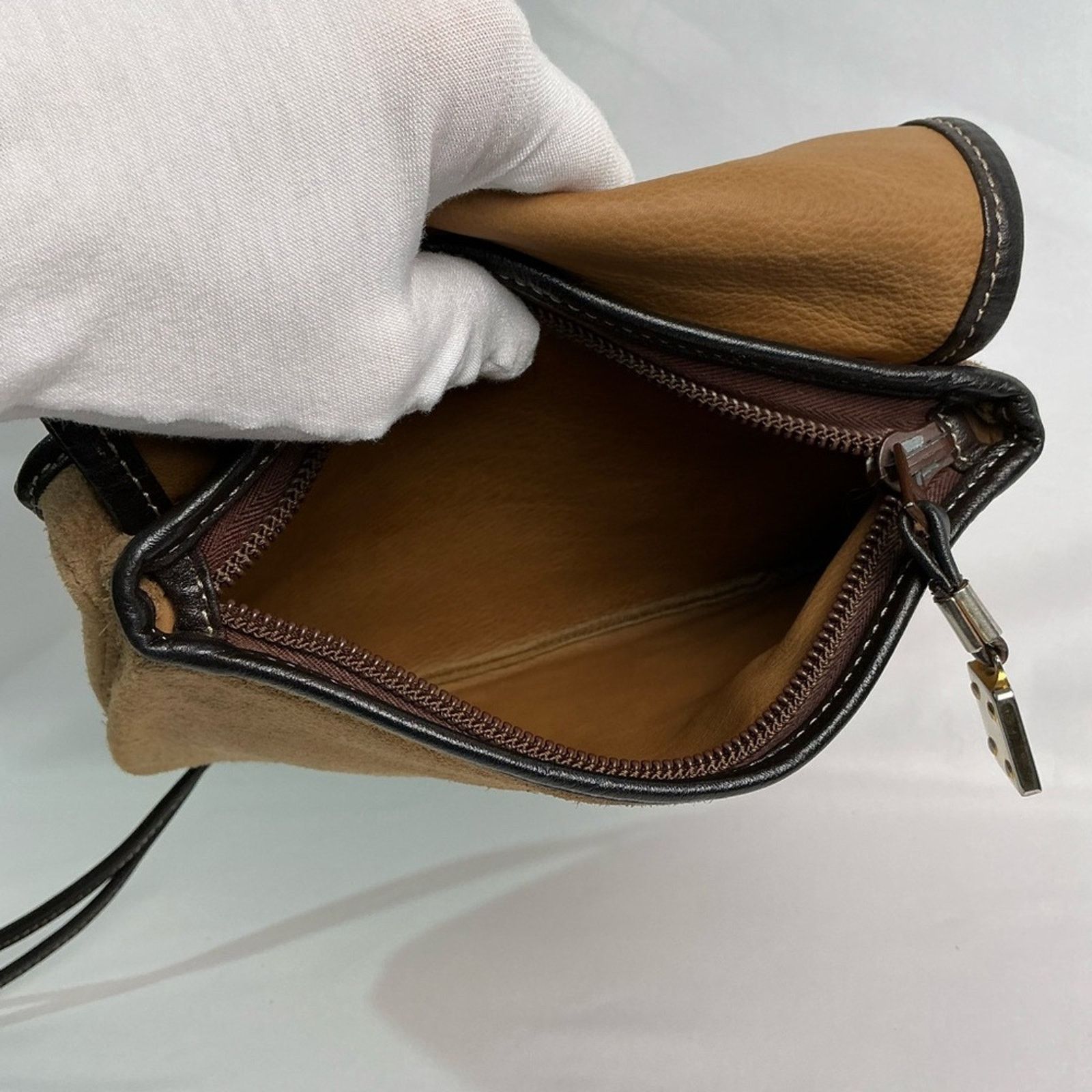 Vintage Loewe Tan Suede Shoulder Crossbody Bag Purse Anagram