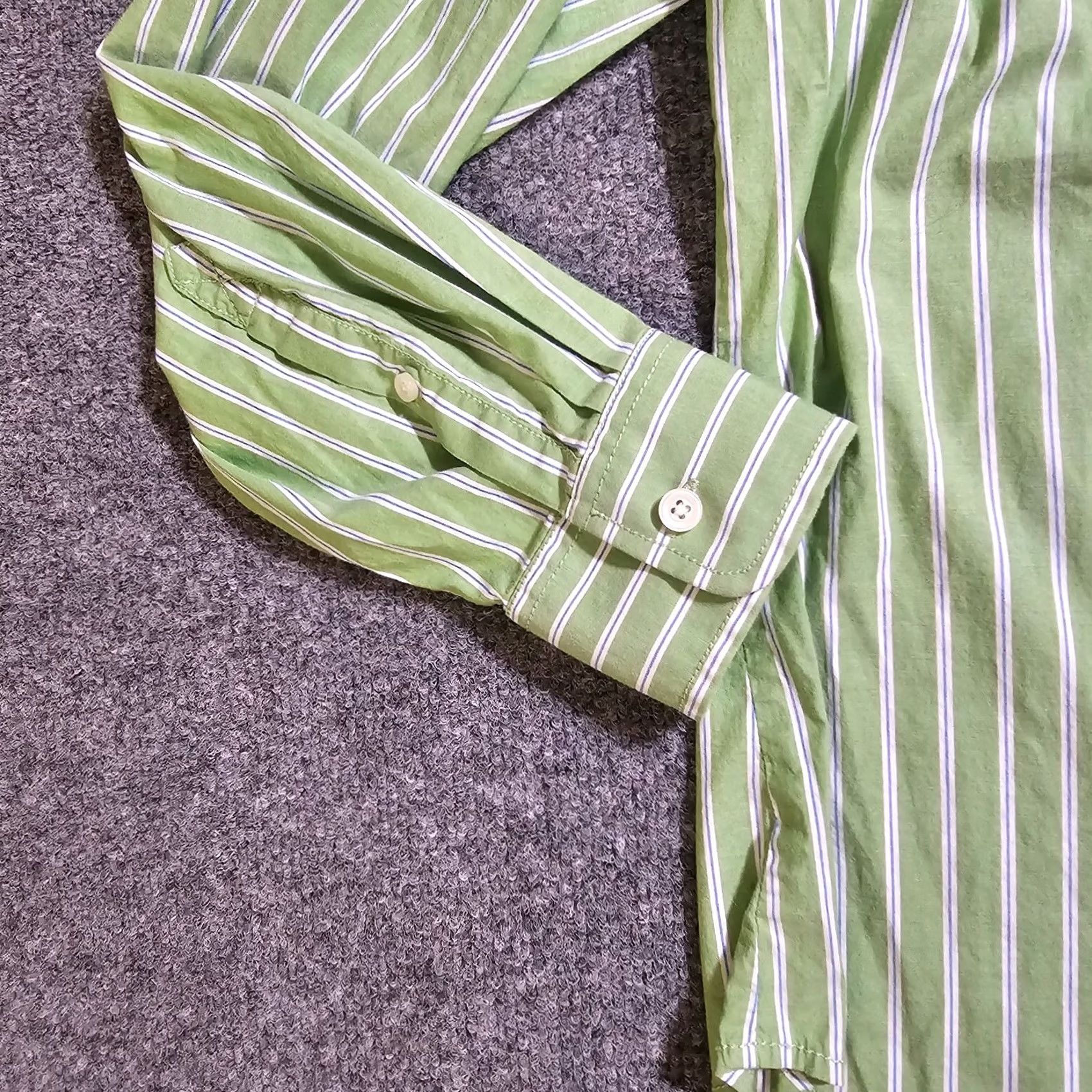 Vintage L.L. Bean Shirt Womens Large Green White Striped Button Long Sleeve Career Size L / US 10 / IT 46 - 4 Thumbnail
