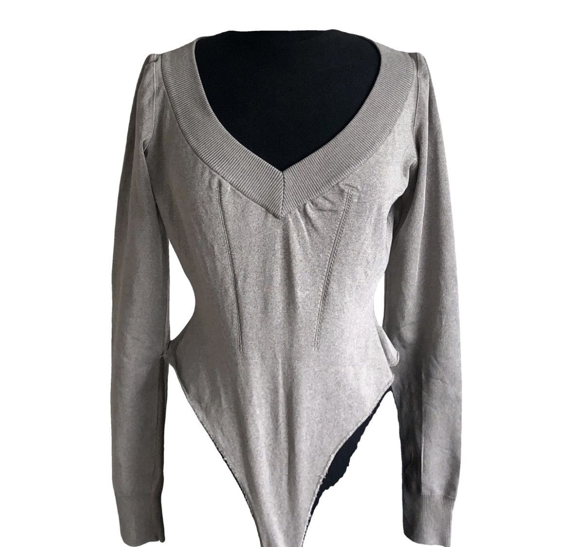 Alaia Alaïa Sculpted Grey Long-Sleeve Bodysuit- Top Size L / US 10 / IT 46 - 1 Thumbnail
