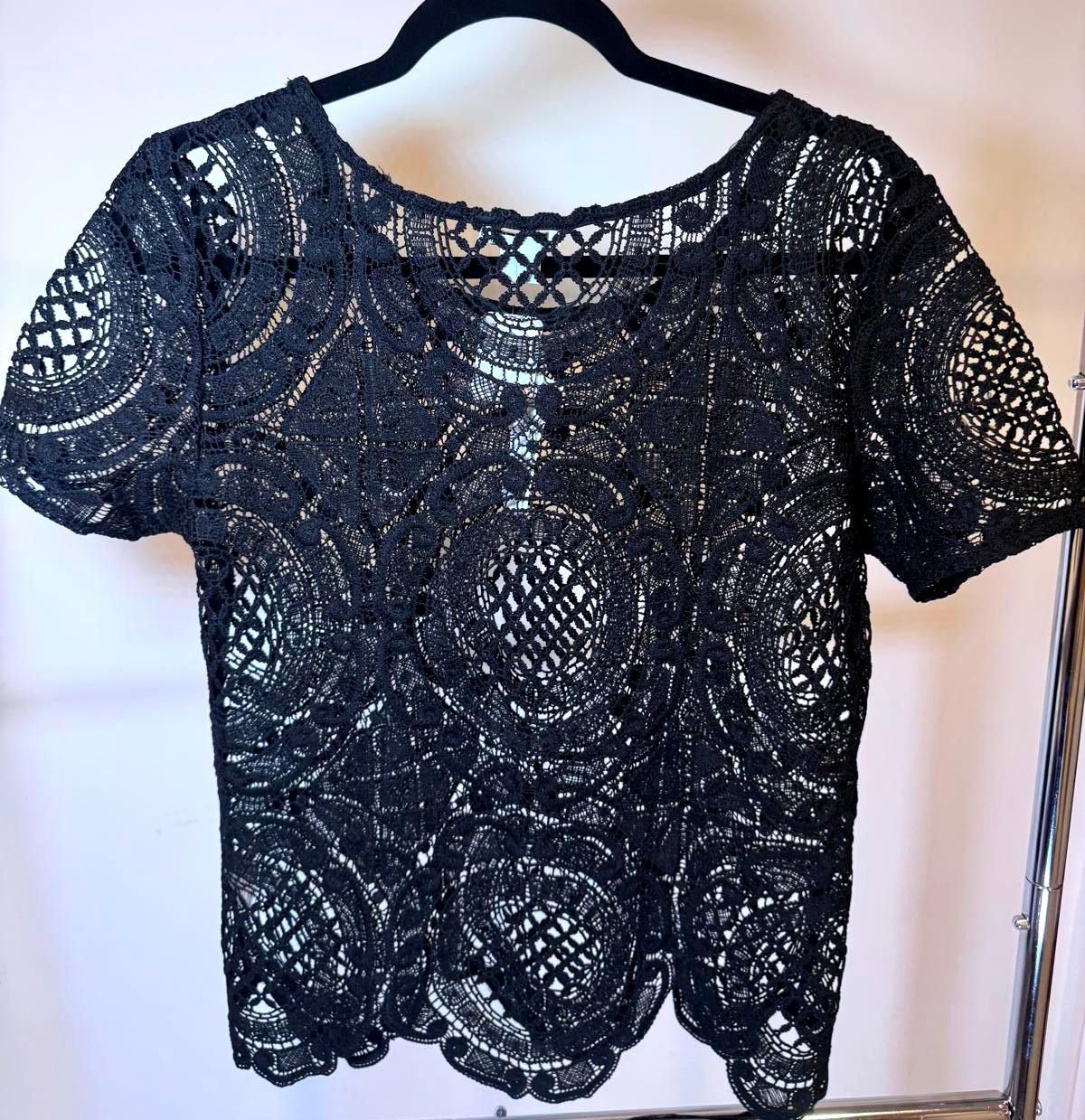 Designer Provence Lace Top - Deep Black, Size Large Size L / US 10 / IT 46 - 2 Thumbnail
