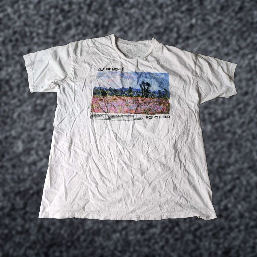 Vintage Mens XL Monet Poppy Field Art Graphic T Shirt White 90s Retro Artist Tee Size US XL / EU 56 / 4 - 1 Thumbnail