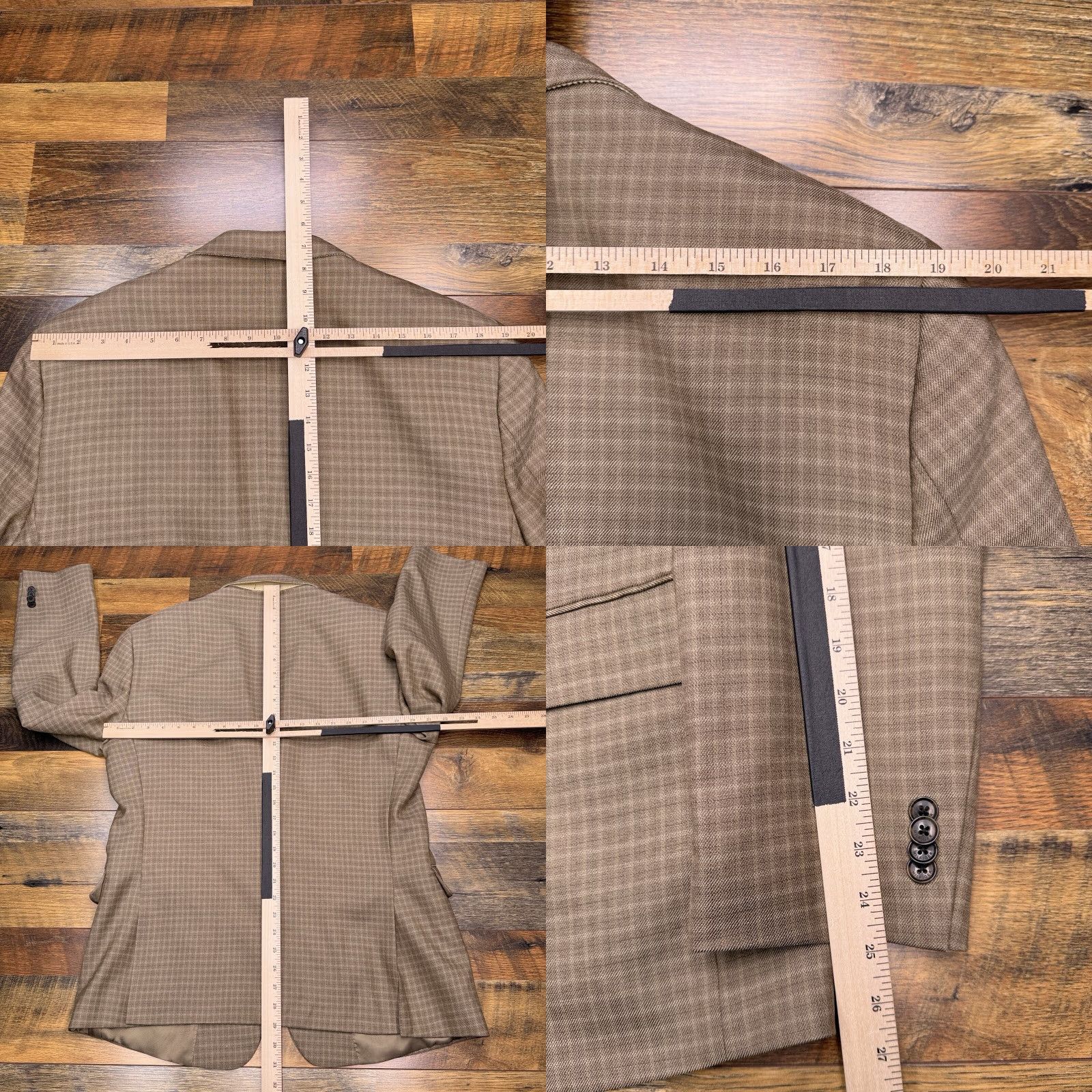 Tommy Hilfiger Tommy Hilfiger Blazer Suit Jacket 42R Brown Worsted Wool Check Double-Vented Notch Lapel Regular Fit Mens Size 42R - 9 Thumbnail