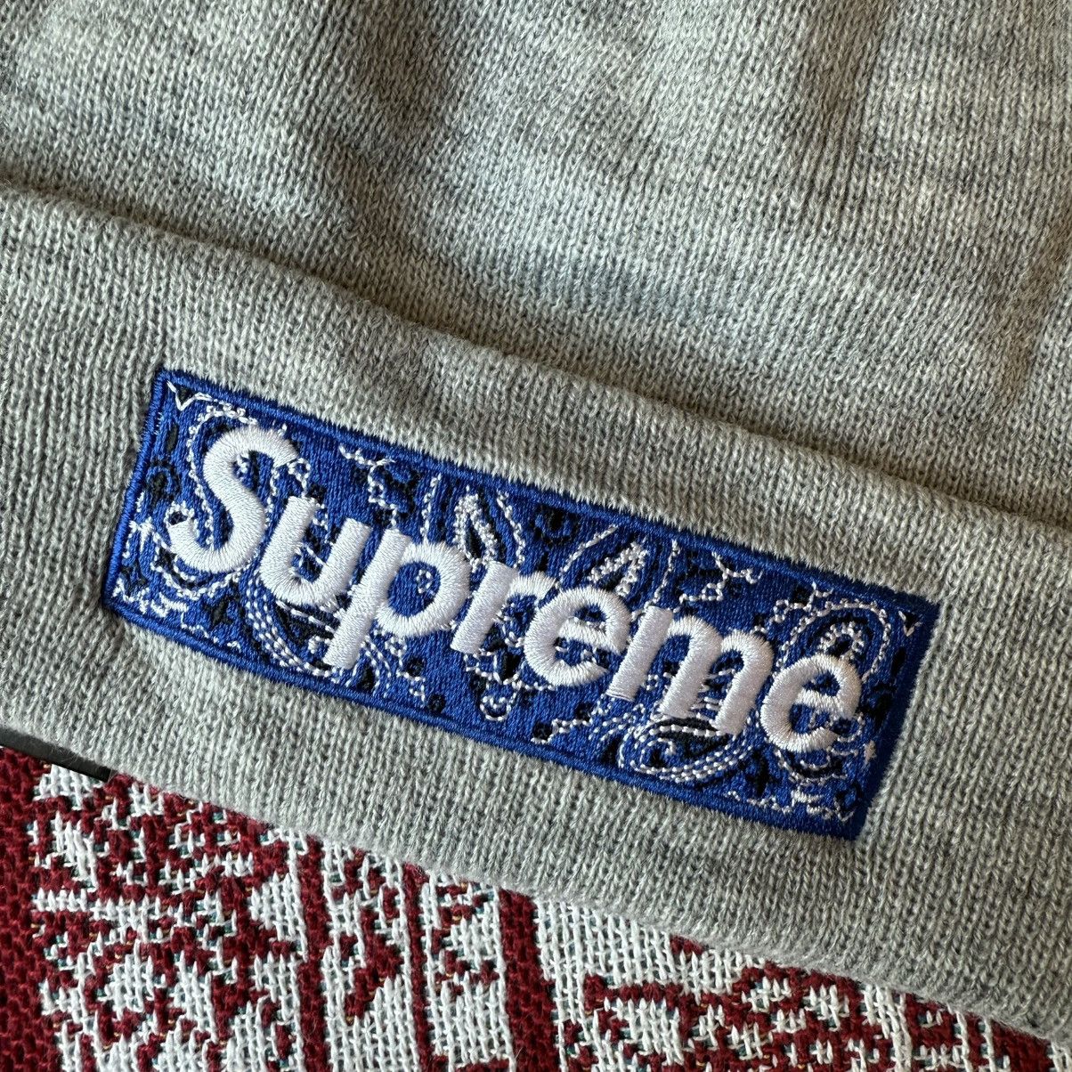 New Era × Supreme FW19 Supreme New Era Bandana Box Logo Beanie Heather Grey OS Size ONE SIZE - 2 Thumbnail