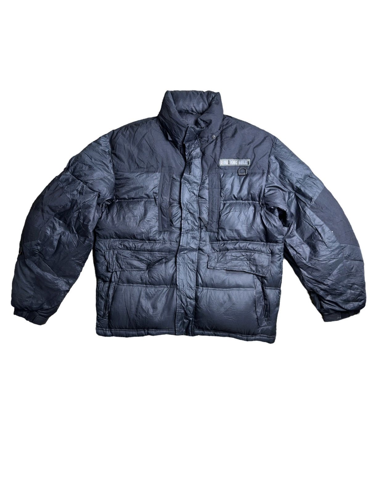 image of Vintage George Thomas Hawkins Puffer Jacket in Black, Men's (Size Medium)