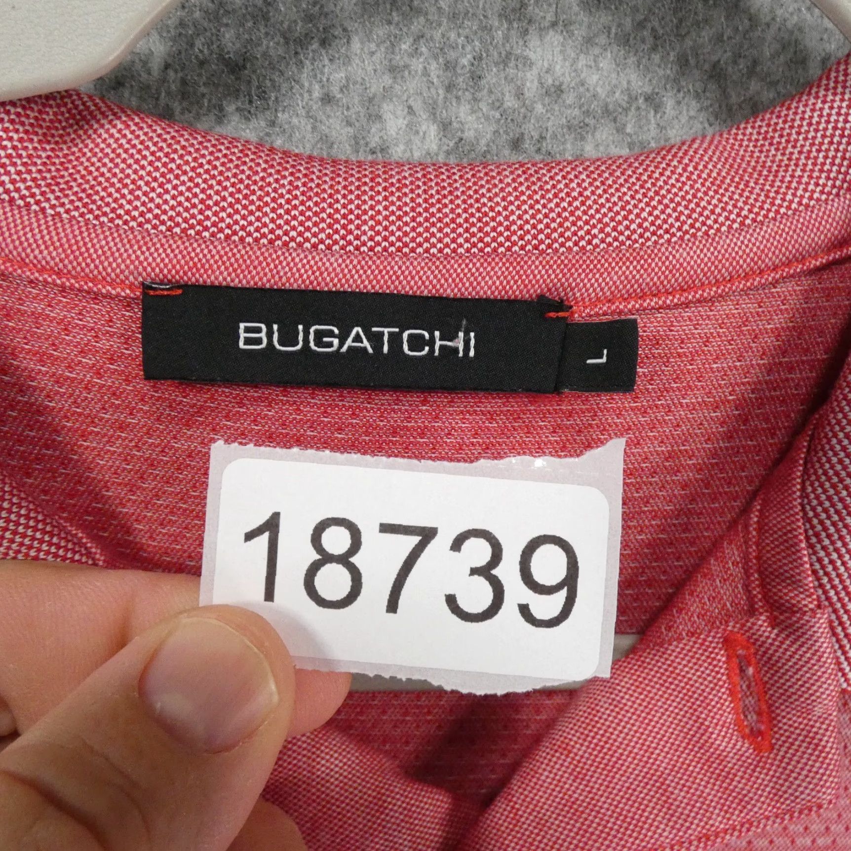 BUGATCHI Bugatchi Polo Shirt Mens L Short Sleeve Red Herringbone Mercerized Cotton Size US L / EU 52-54 / 3 - 7 Thumbnail