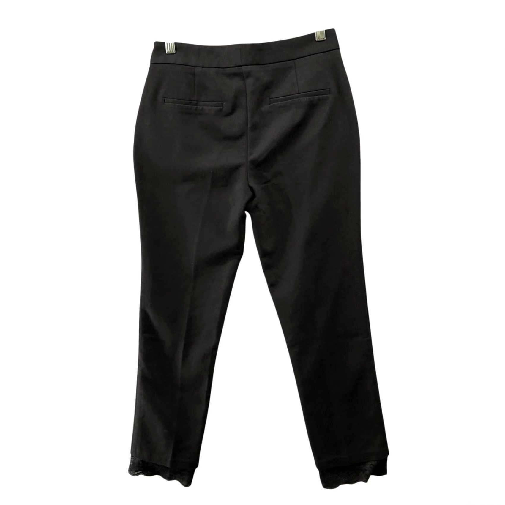 Zara Zara Slim Leg Dress Pants Womens XS Black Lace Hem Ankle Mid Rise Dress Pants Slim Leg, Black, XS, Zara, Women Size 26" / US 2 / IT 38 - 2 Thumbnail
