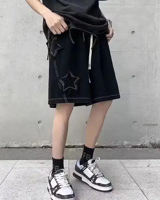 Japanese Brand Black Color Star Patchwork Shorts Short Pant Size US 32 / EU 48 - 1 Thumbnail