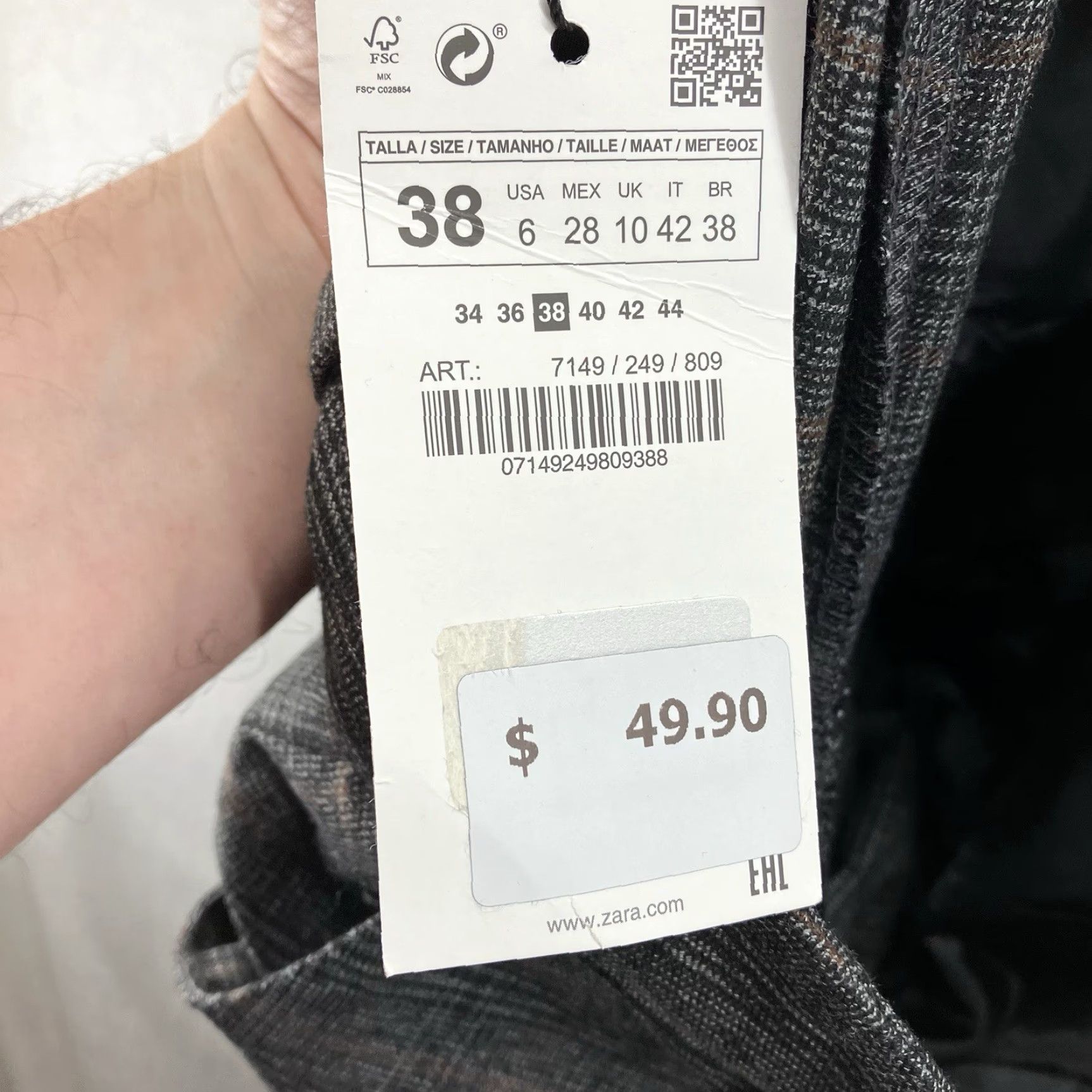 Zara ZARA NWT Women's Ankle Pants Tapered Plaid Grey Brown Preppy Old Money Size 6 Size 28" / US 6 / IT 42 - 4 Thumbnail