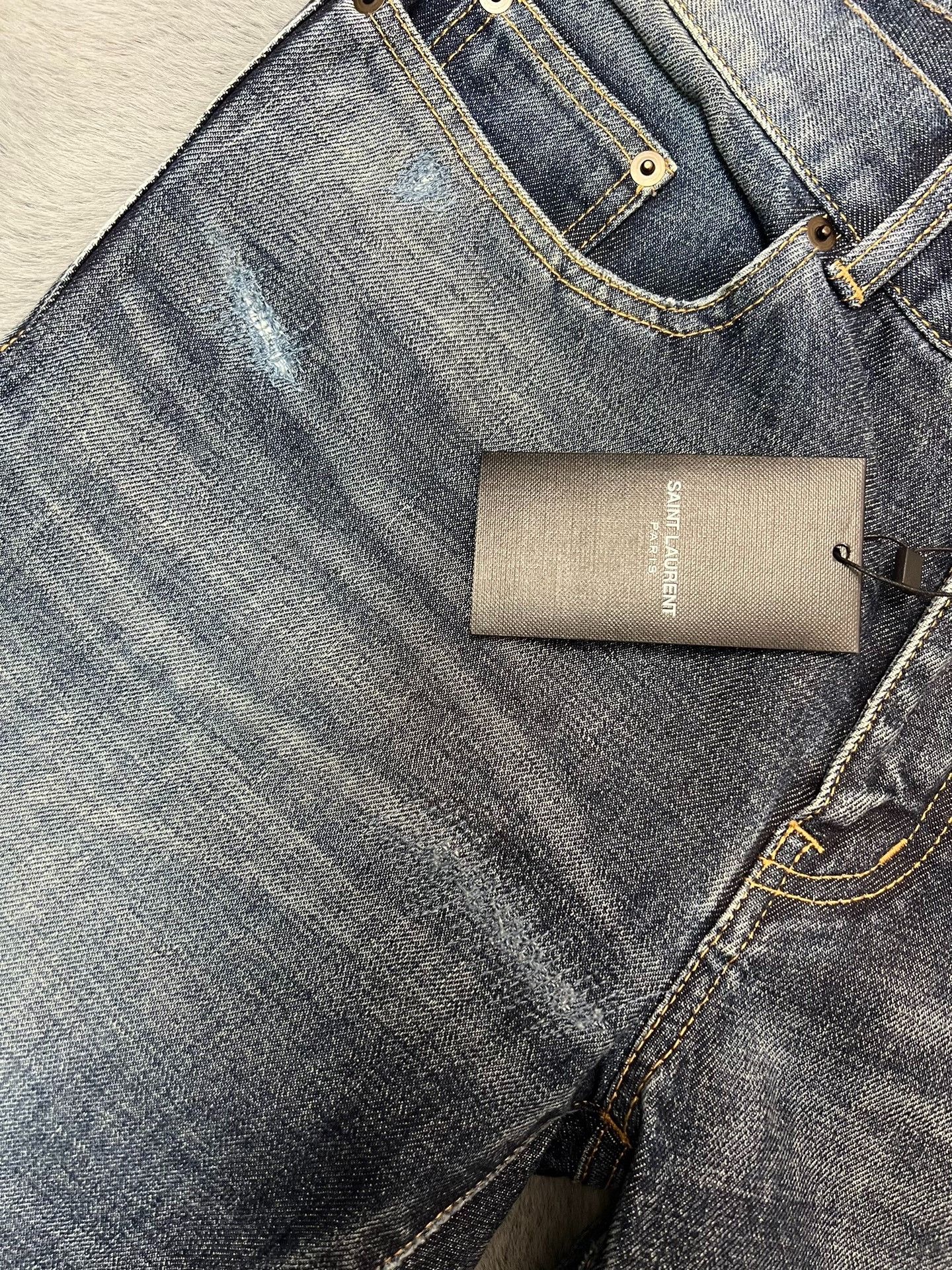 Saint Laurent Paris Saint laurent Dark blue jeans with stitched patches in the Size US 31 - 4 Thumbnail
