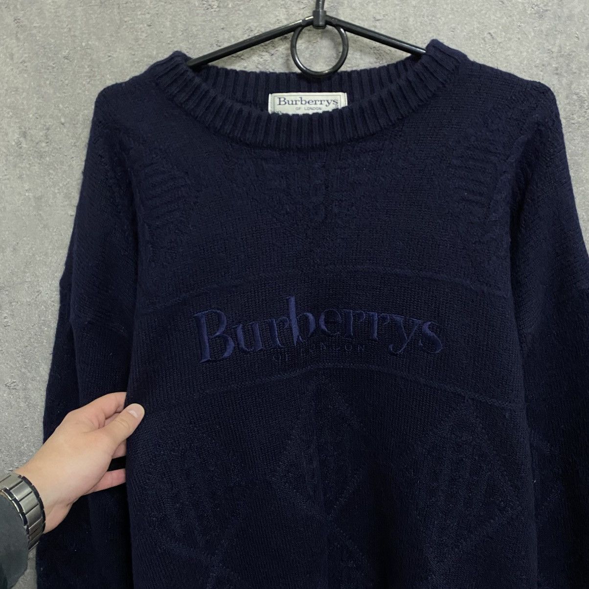 Burberry Vintage Burberrys Sweatshirt Embroidered Big Logo Wool Size US XL / EU 56 / 4 - 5 Thumbnail