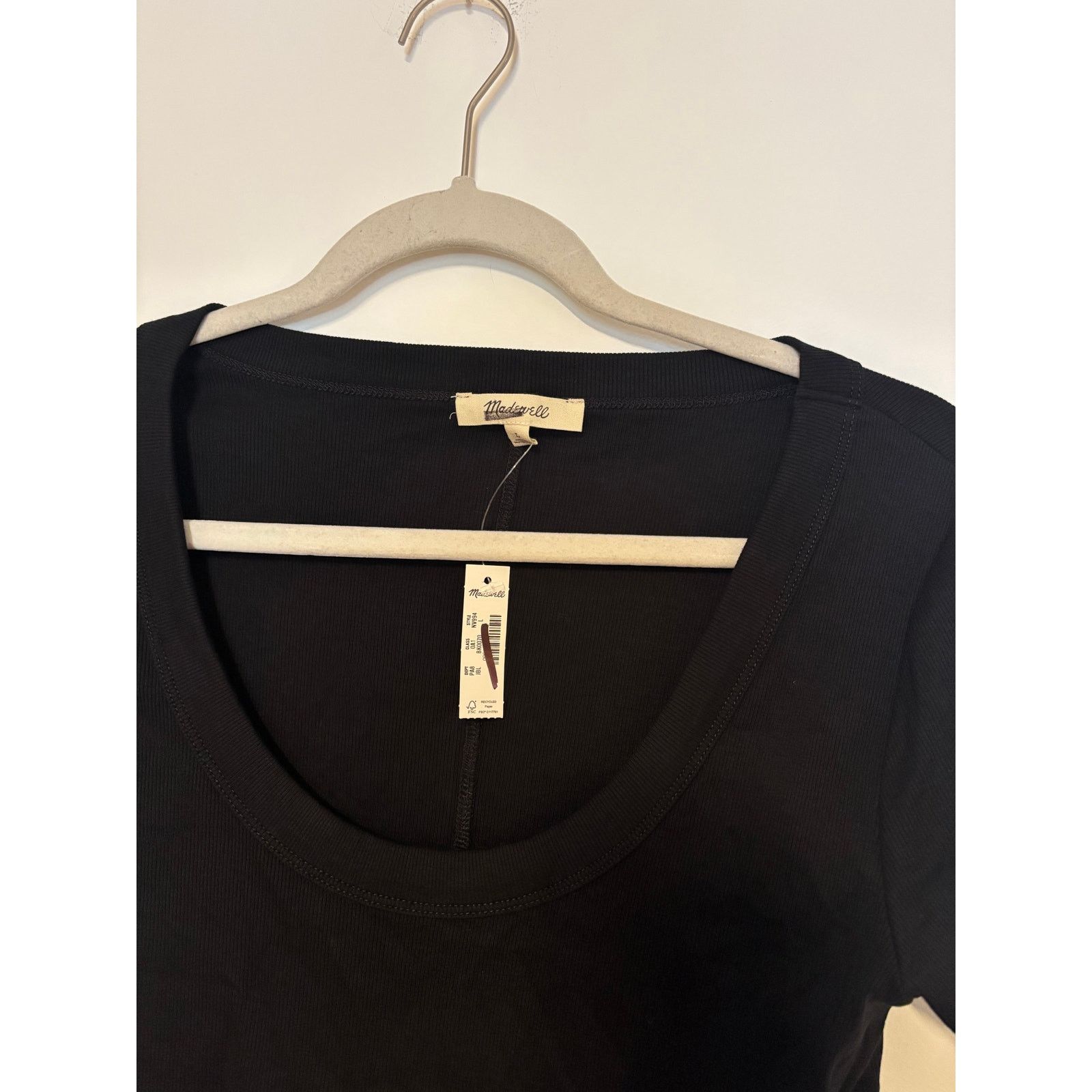 Madewell NWT Madewell Cotton Ribbed Cap-Sleeve Tee Black Size Large Size L / US 10 / IT 46 - 4 Thumbnail