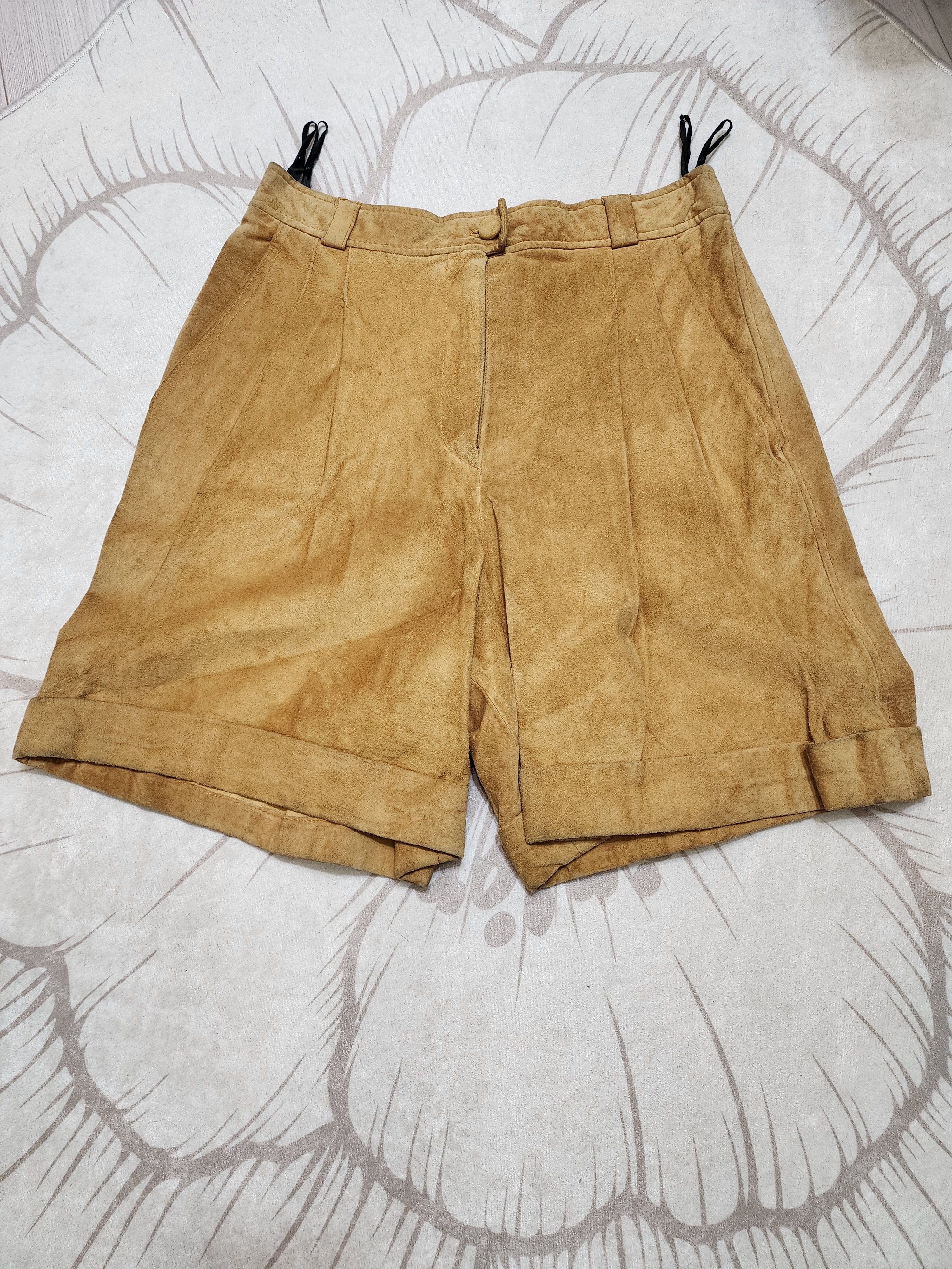 Genuine Leather Brown Leather Women's Shorts: Stylish Design with Pockets Size 31" - 8 Thumbnail