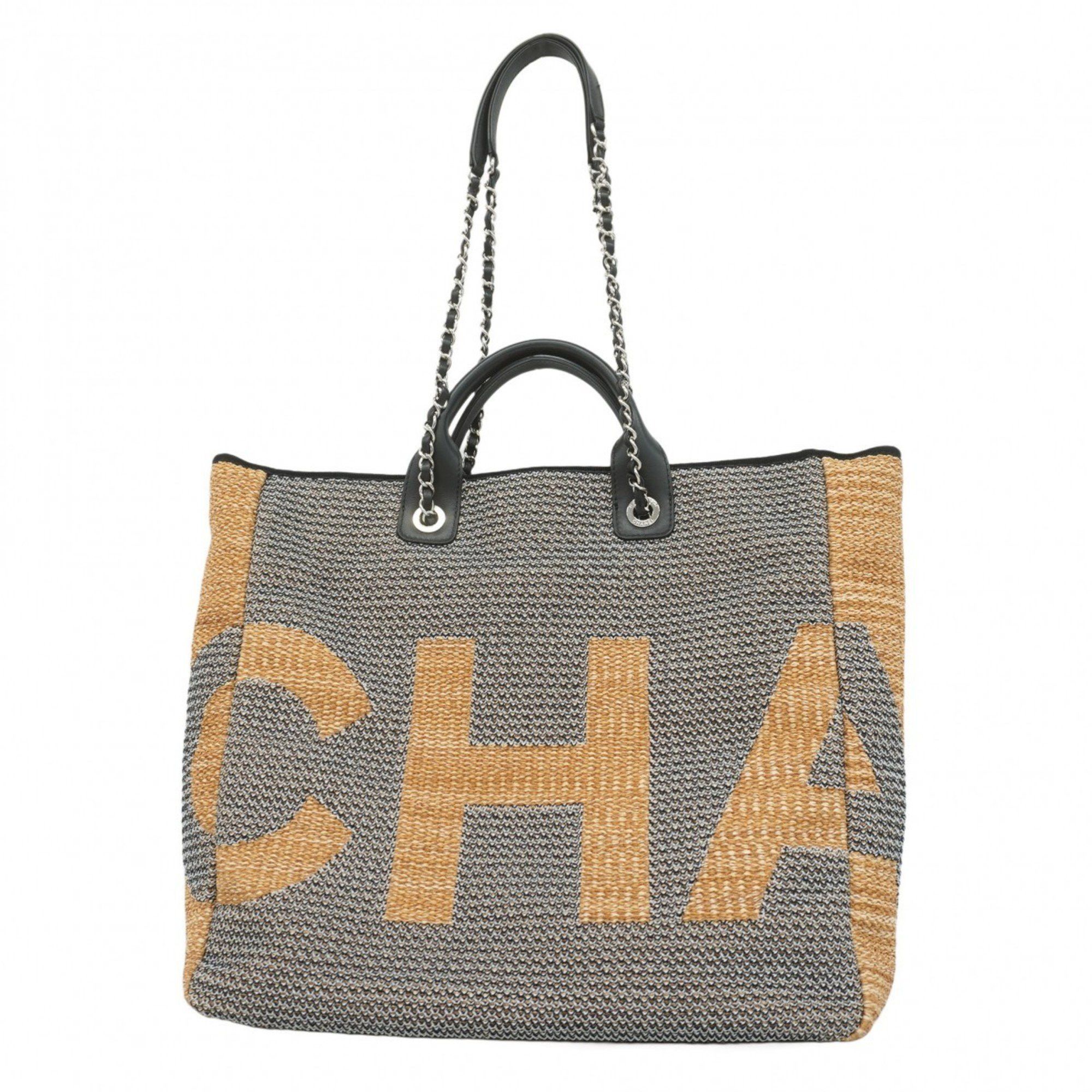 Chanel Deauville Tote Bag, Mixed Fiber, Brown and Black, Women's