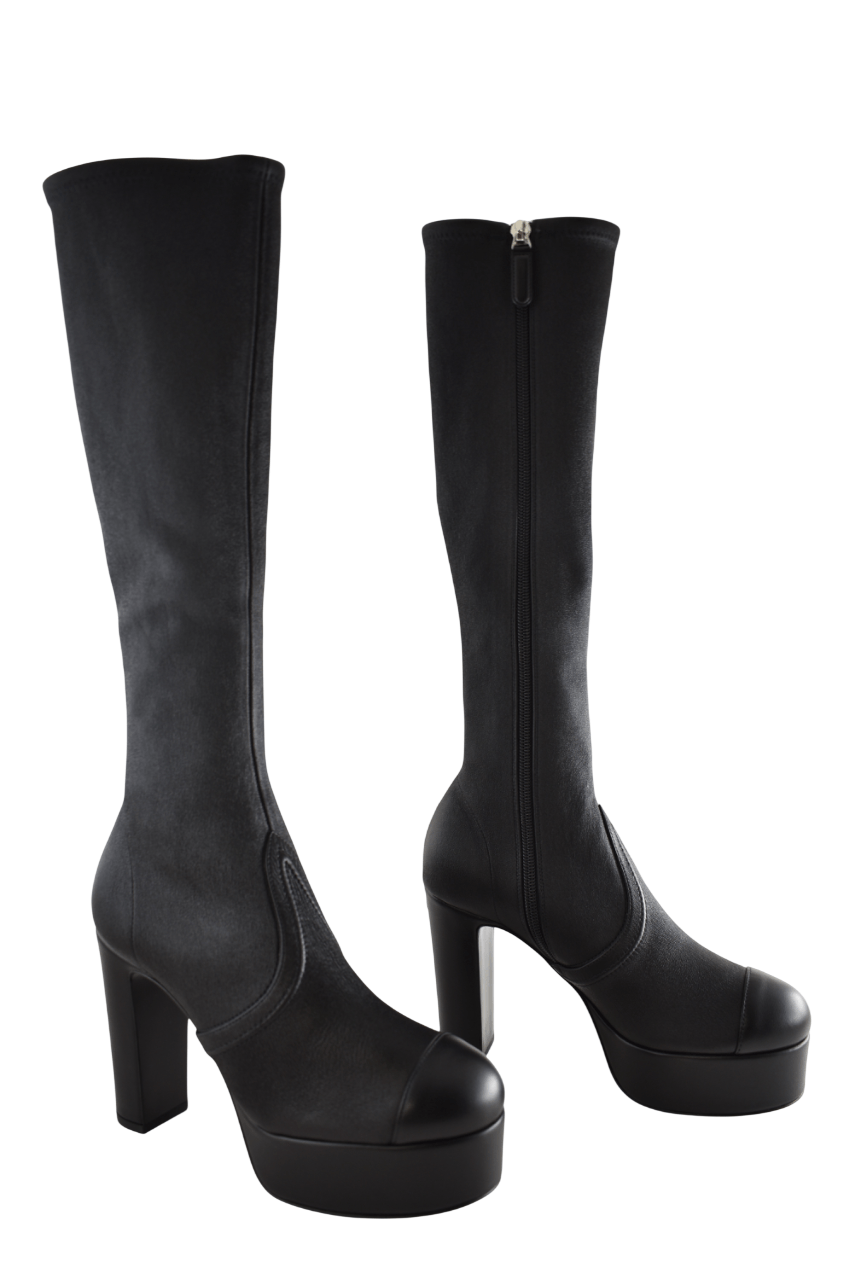 Chanel 24K Lambskin CC Platform Block Heel Knee High Boots 37.5C Size US 7.5 / IT 37.5 - 3 Thumbnail