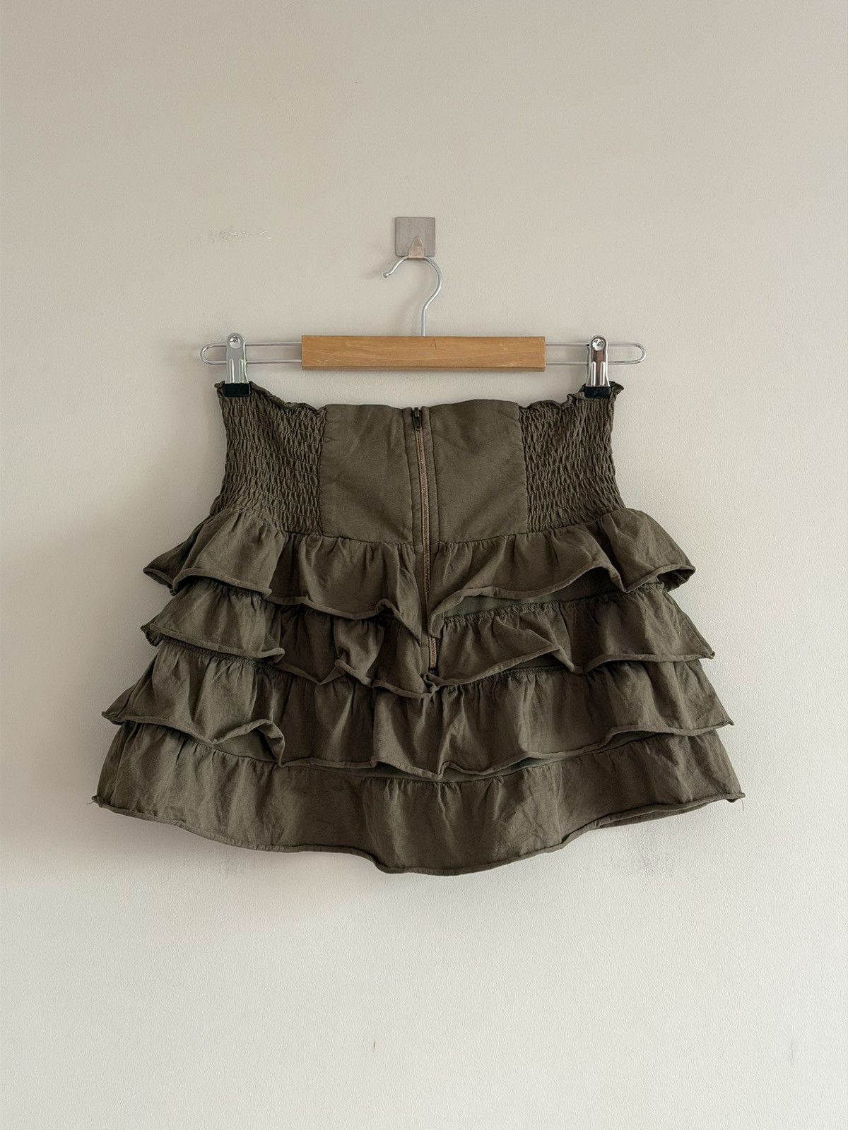 Vintage Vintage Ruffled Mini Skirt Khaki Size 28" / US 6 / IT 42 - 5 Thumbnail