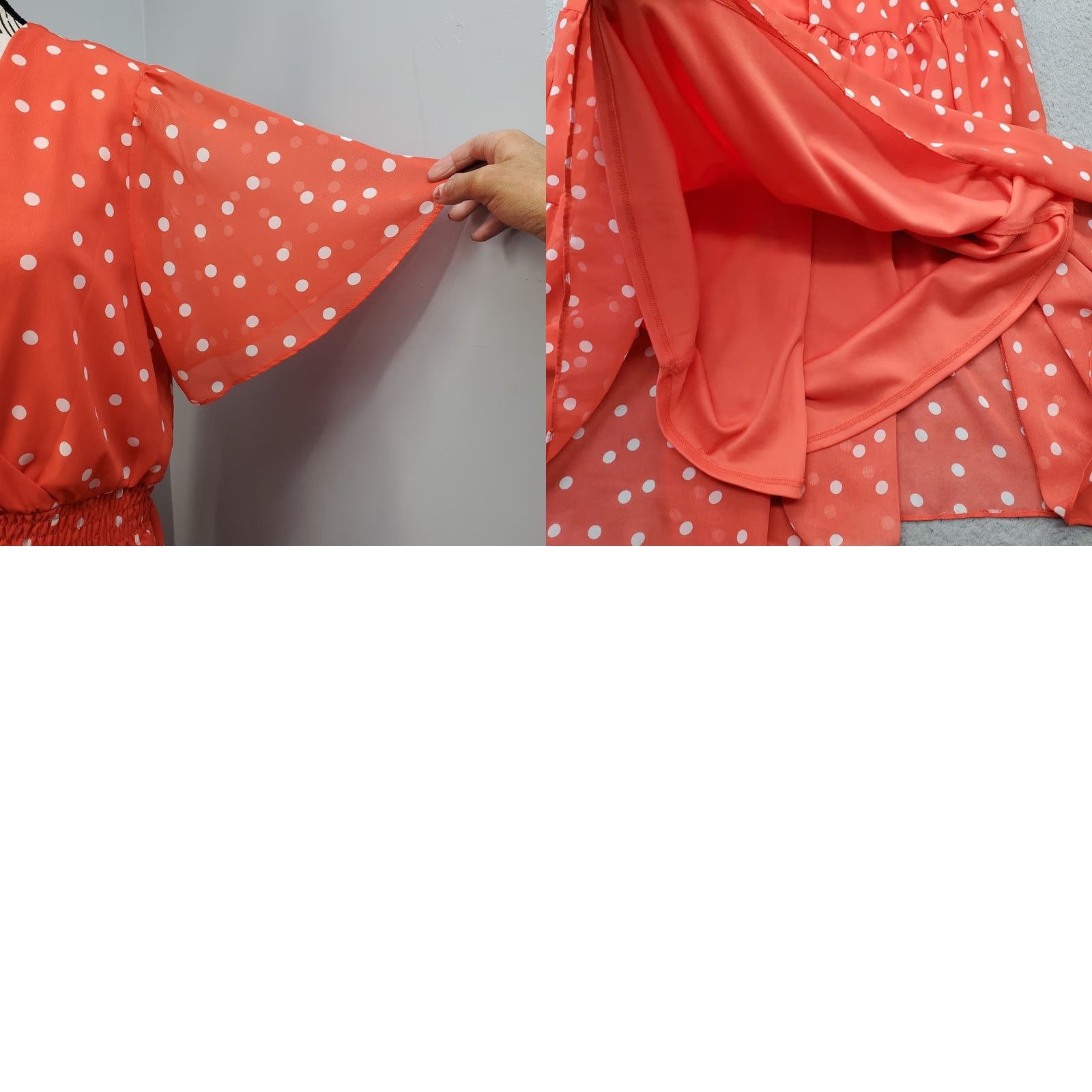 Vintage Danny & Nicole Womens Dress 16 Orange White Polka Dot Smocked Waist Midi Short Sleeve Flutter Sleeve V-Neck Dress Size XXL / US 16-18 / IT 52-54 - 8 Thumbnail