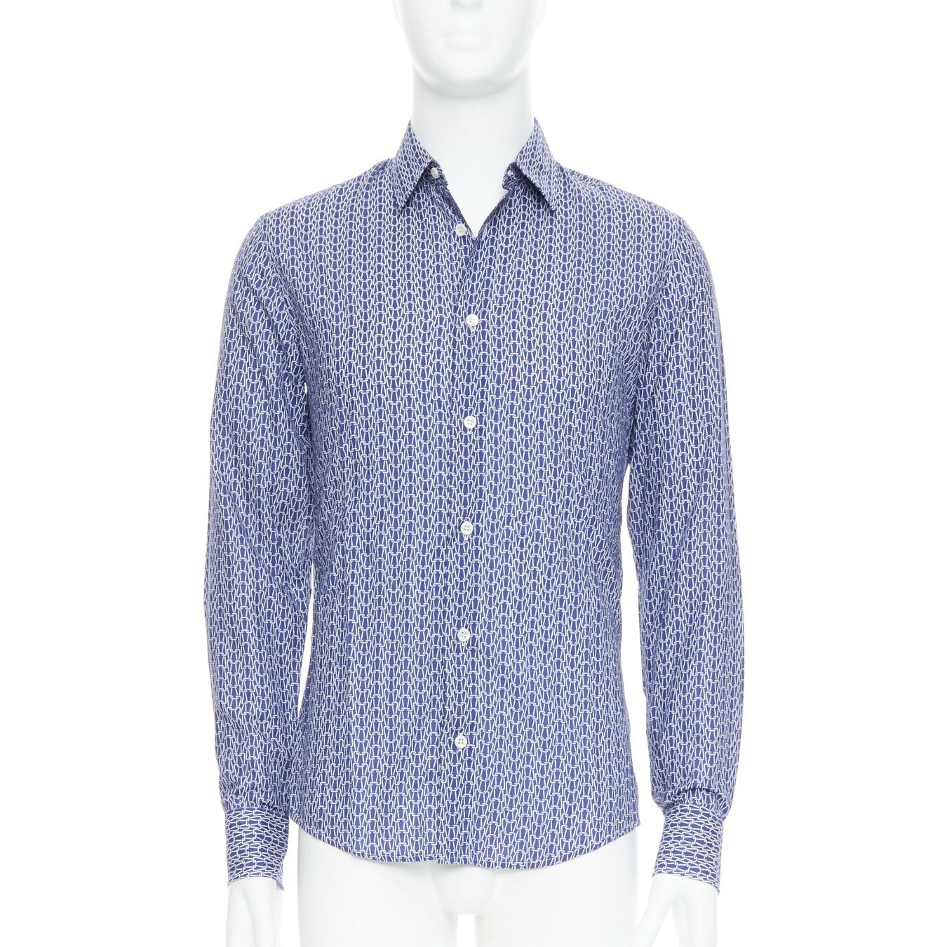 Maison Margiela MAISON MARGIELA blue white cotton knitted print dress shirt Sz 1 S Size US S / EU 44-46 / 1 - 1 Thumbnail