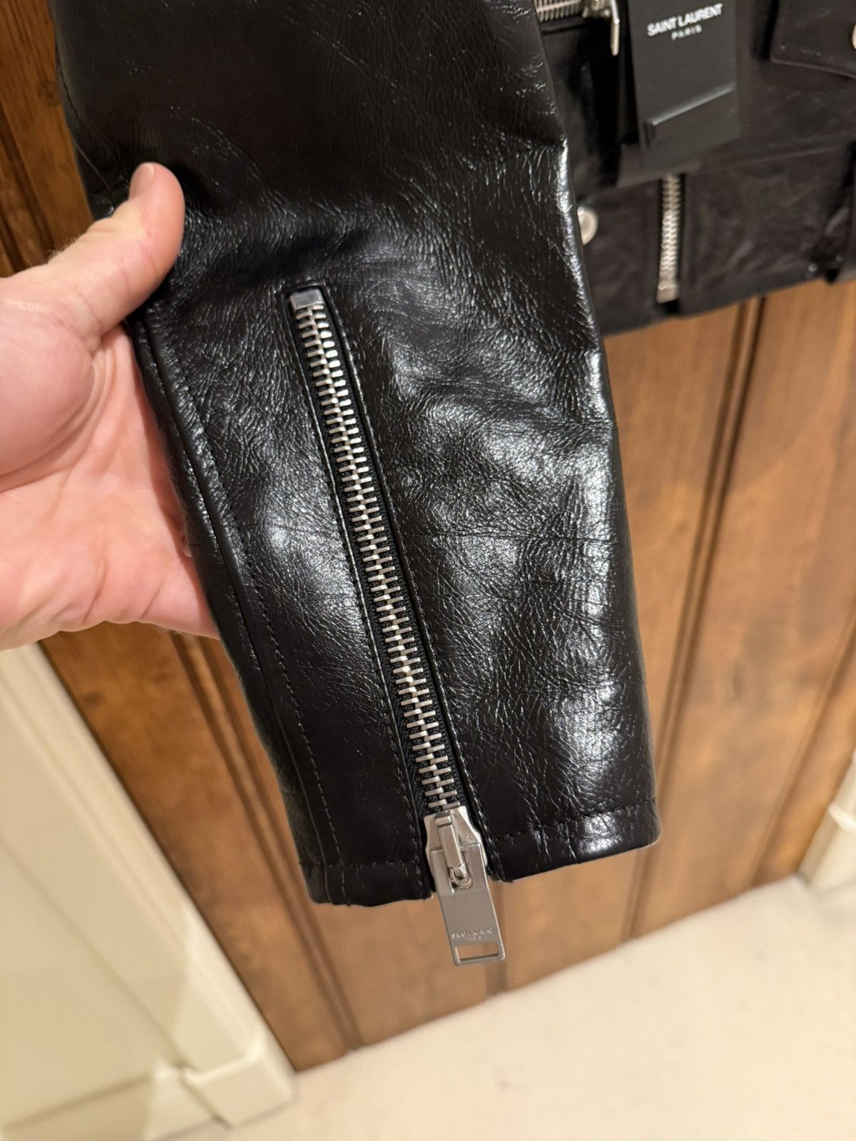 Saint Laurent Paris Saint Laurent oiled calf black leather biker jacket 46 L01 Size US S / EU 44-46 / 1 - 9 Thumbnail