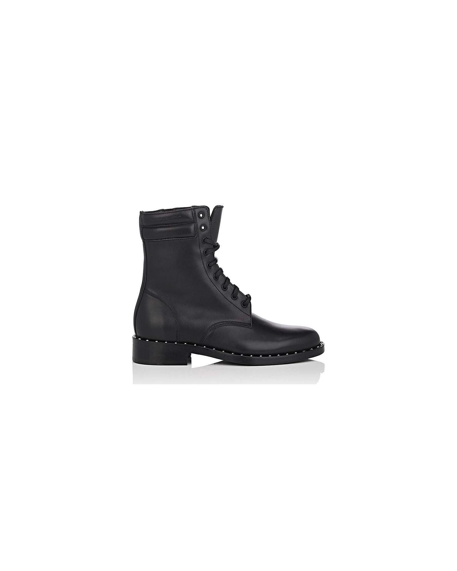 image of Off White Lace-Up Calfskin Ankle Boots in Black, Women's (Size 8)