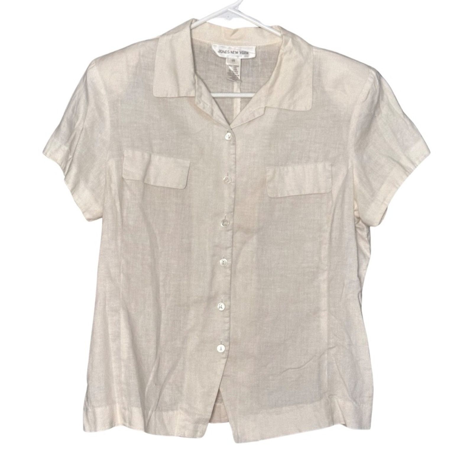 Jones New York Vintage 80’s Tan Linen Short Sleeve Blouse Size L / US 10 / IT 46 - 1 Thumbnail