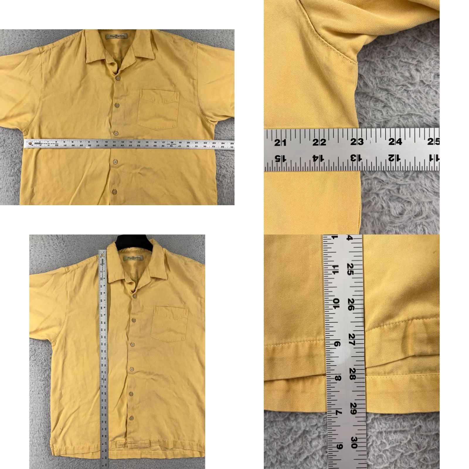 Tommy Bahama VINTAGE Tommy Bahama Shirt Men Large Yellow Silk Palm Date 2007 Aloha, Beach, Hawaiian, Vacation, Resort Button-Up Shirt Mens Size US L / EU 52-54 / 3 - 8 Thumbnail