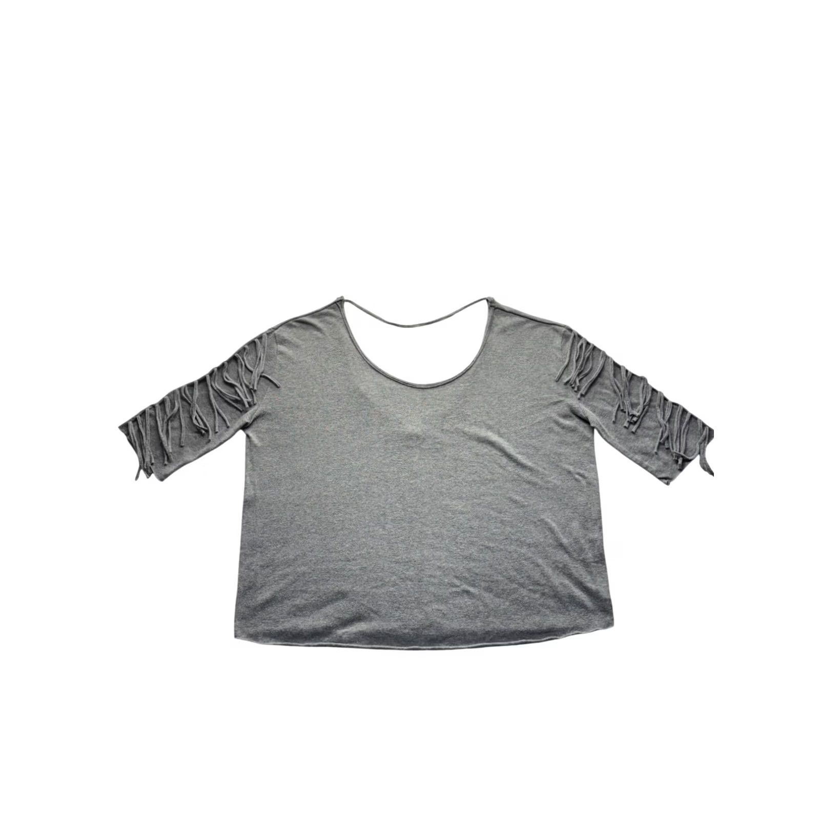 Billabong Billabong Scoop Neck Cotton Blend Fringe-Sleeve Gray Top Size L Size L / US 10 / IT 46 - 2 Thumbnail