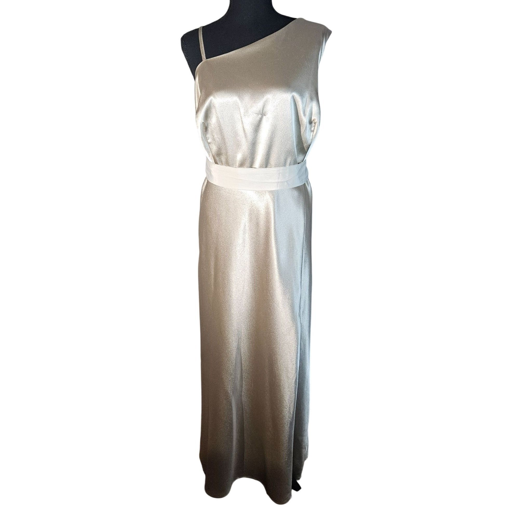 Other Birdy Grey One Shoulder Satin Maxi Dress Champagne 3X Formal Size 3XL / US 20-22 - 2 Thumbnail