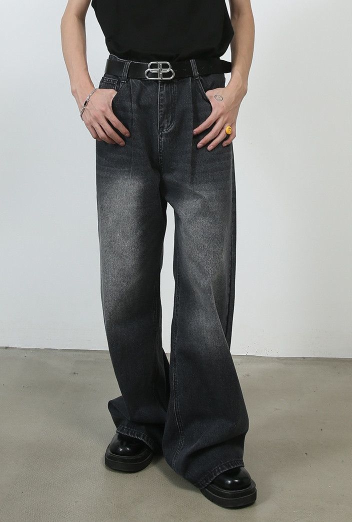 Japanese Brand Men's straight washed loose wide-leg jeans Size US 32 / EU 48 - 3 Thumbnail