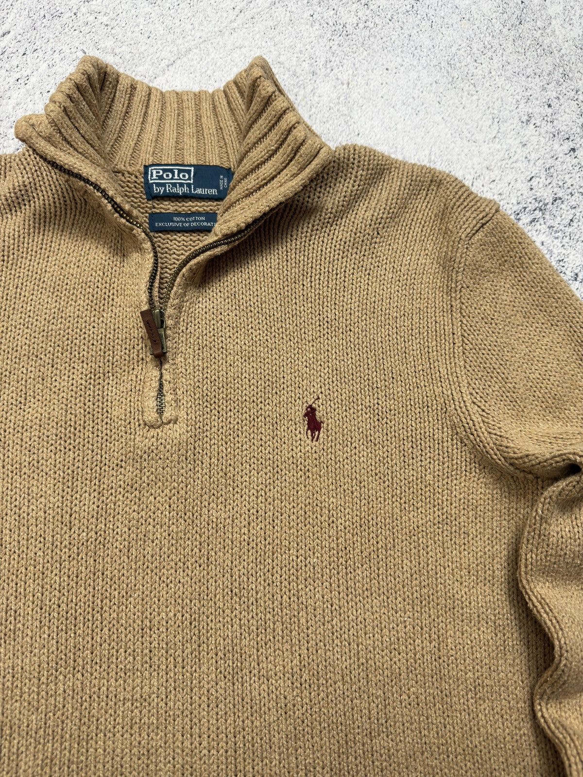 Polo Ralph Lauren Vintage Polo Ralph Lauren 1/4 Zip Cotton Knit Sweater Beige Size US M / EU 48-50 / 2 - 7 Thumbnail
