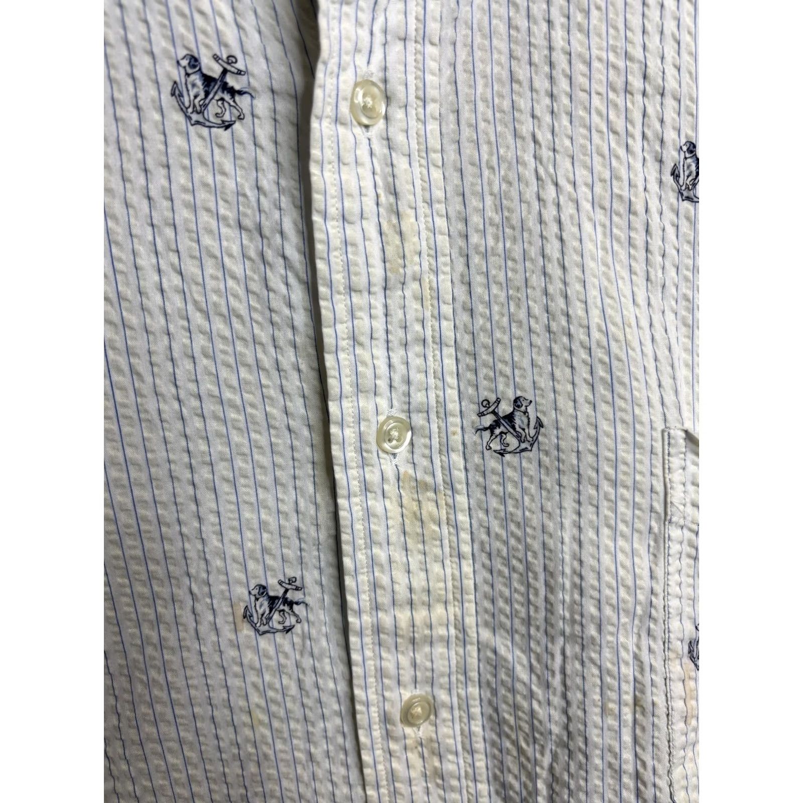 Ralph Lauren Ralph Lauren Seersucker Shirt Mens 2XL White Striped Anchor Nautical Embroidered Button-Up Short Sleeve Size US XXL / EU 58 / 5 - 5 Thumbnail