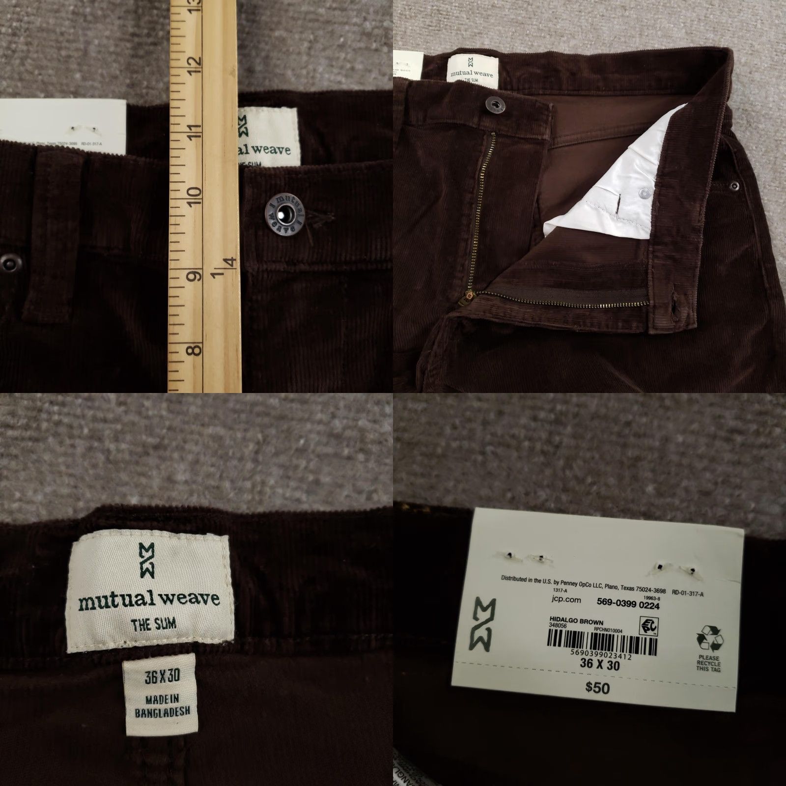 Vintage Mutual Weave Pants Mens 36x30 Slim Brown Corduroy 5-Pocket Stretch Flex Casual Size US 36 / EU 52 - 8 Thumbnail
