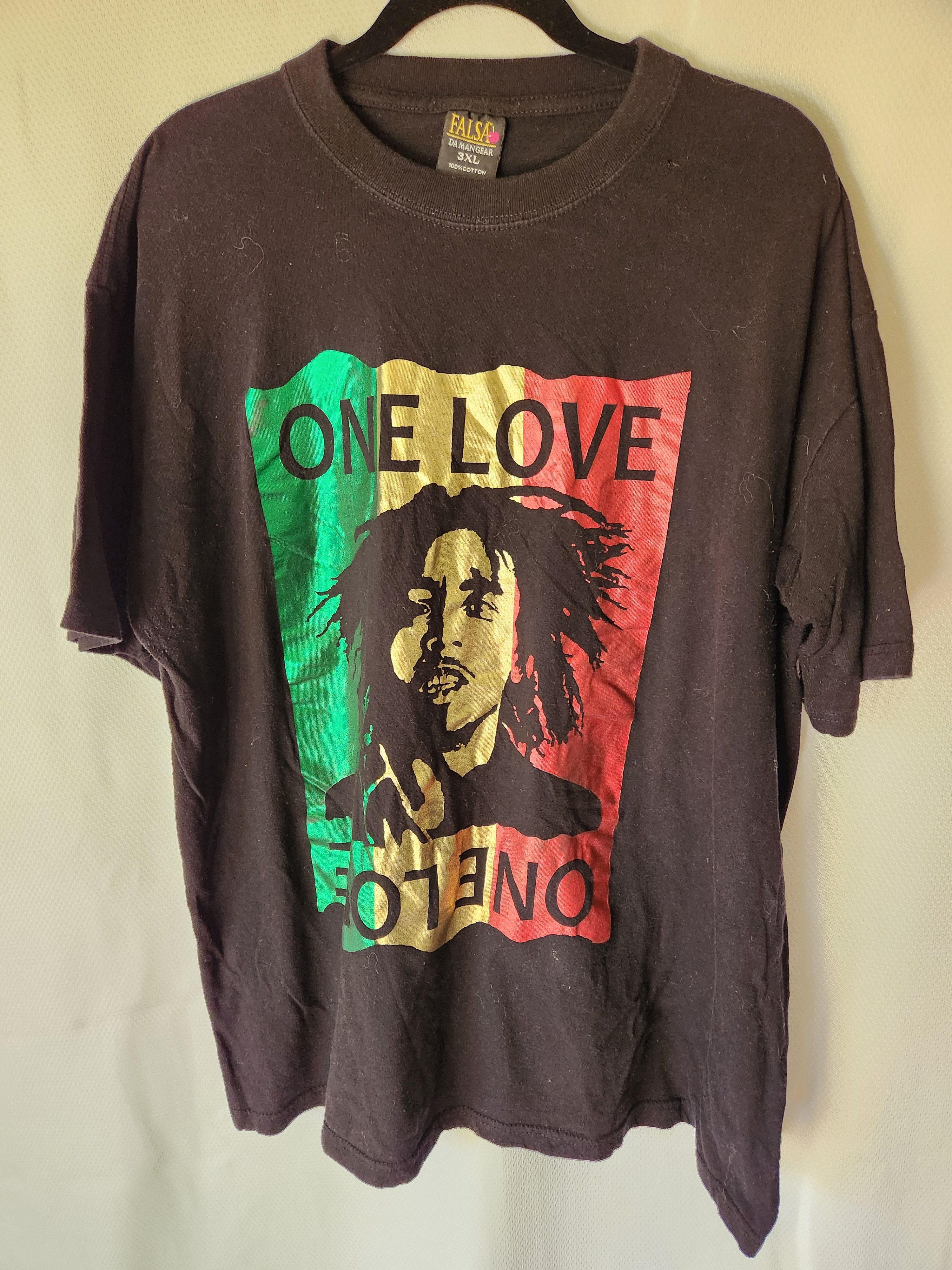 Bob Marley 100% Cotton Falsa Da Mangear One Love Black T-Shirt Sz 3XL. Size US XXL / EU 58 / 5 - 1 Thumbnail