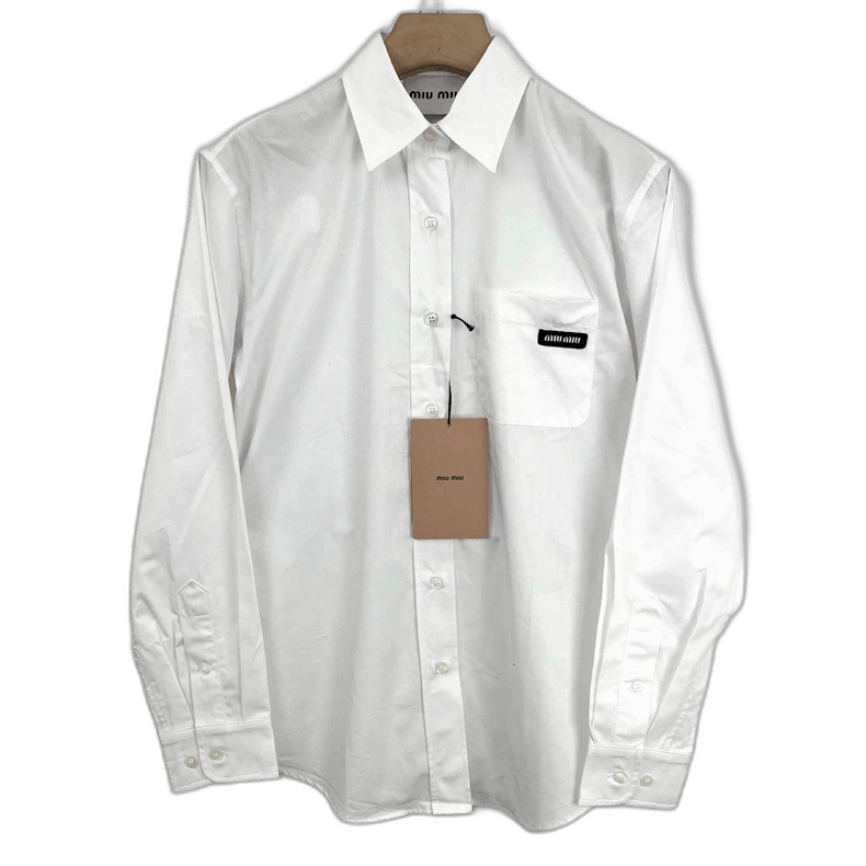 Miu Miu Miumiu White Long Sleeve Logo Shirt Size S / US 4 / IT 40 - 1 Thumbnail