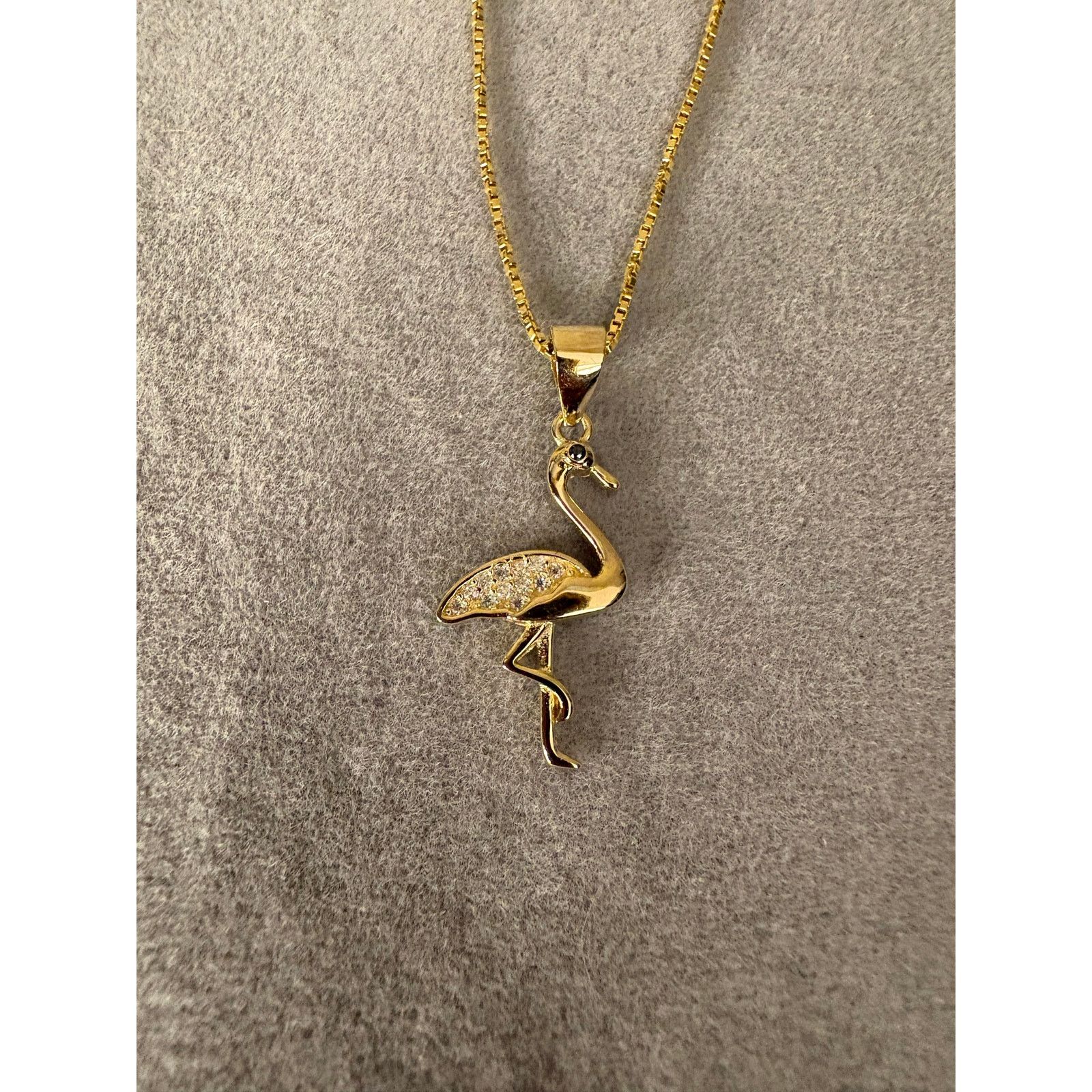 Jewelry .15ct Moissanite Flamingo Necklace, Vermeil Gold filled 925 Size ONE SIZE - 5 Thumbnail