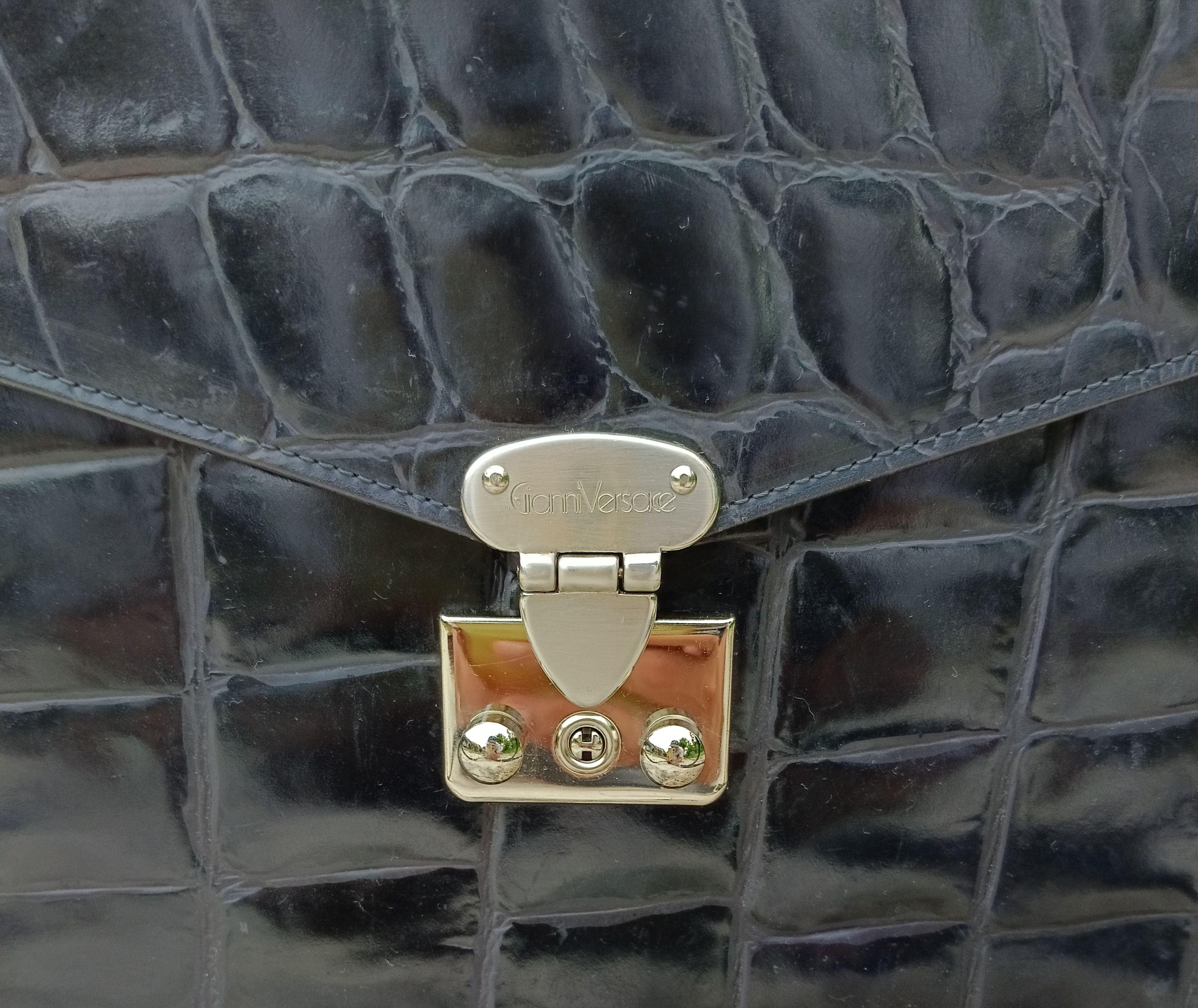 Versace VERSACE CROCODILE EMBOSSED LEATHER BRIEFCASE BUSINES BAG Size ONE SIZE - 8 Thumbnail