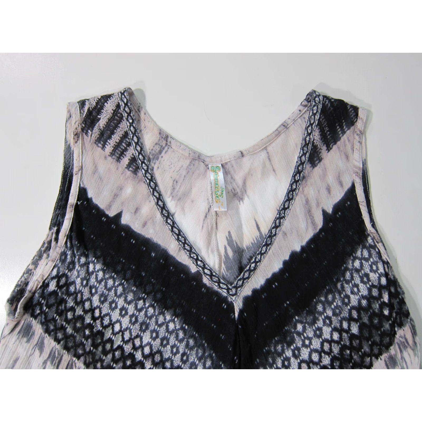 Vintage Shoreline Maxi Dress Women Large V-Neck Sleeveless Tunic Muumuu Rayon Grey Green Size L / US 10 / IT 46 - 4 Thumbnail