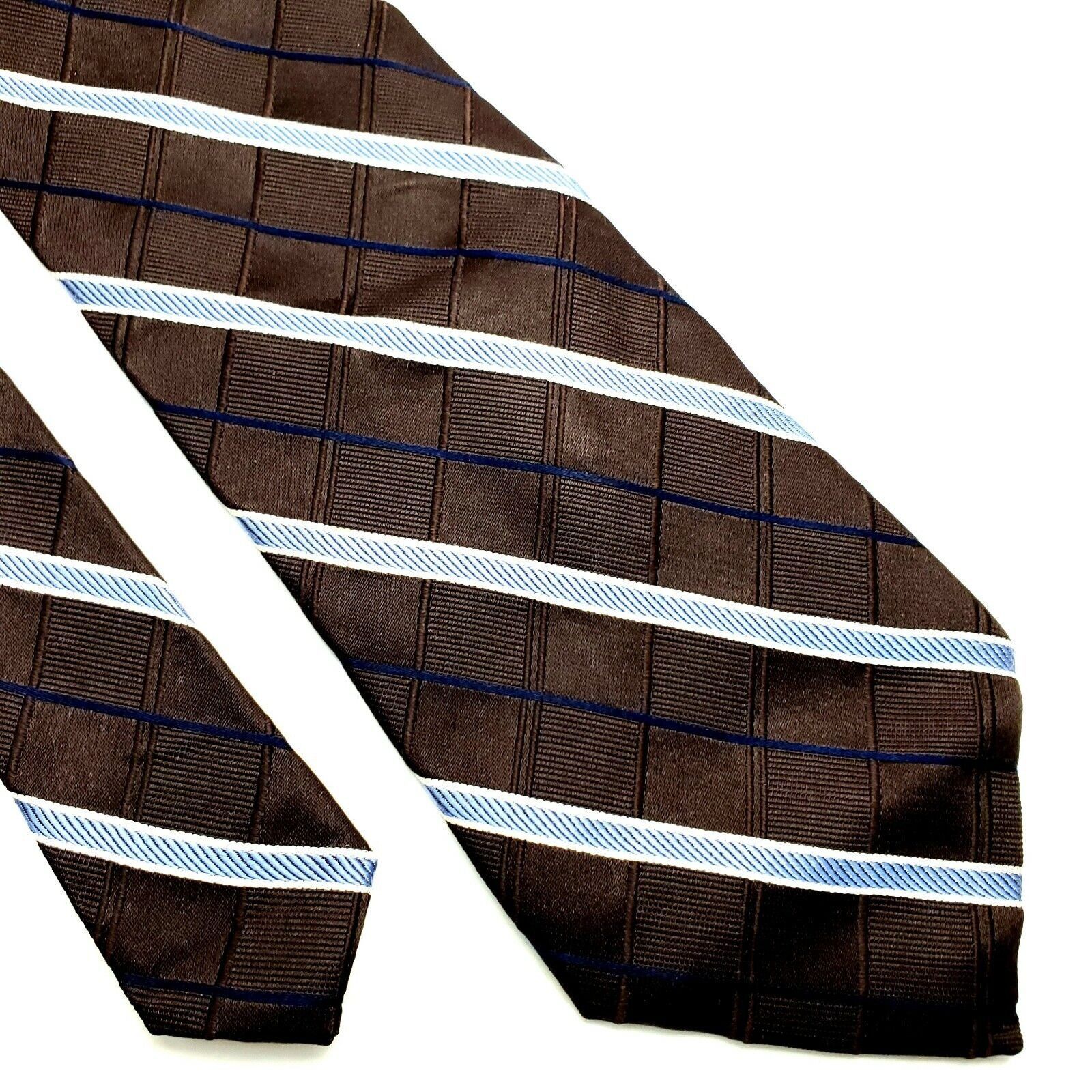 Joseph Abboud Joseph Abboud Silk Tie Brown Woven Plaid Blue Striped Classi Size ONE SIZE - 1 Thumbnail