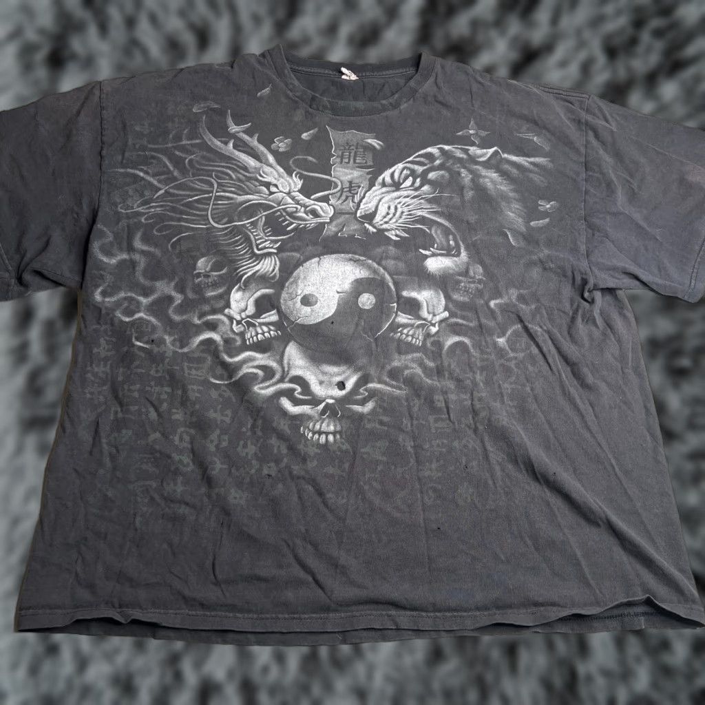 Delta VINTAGE Dragon Tiger Yin Yang T-Shirt Gray Men's 2XL Cotton Skull Graphic Delta Size US XXL / EU 58 / 5 - 1 Thumbnail