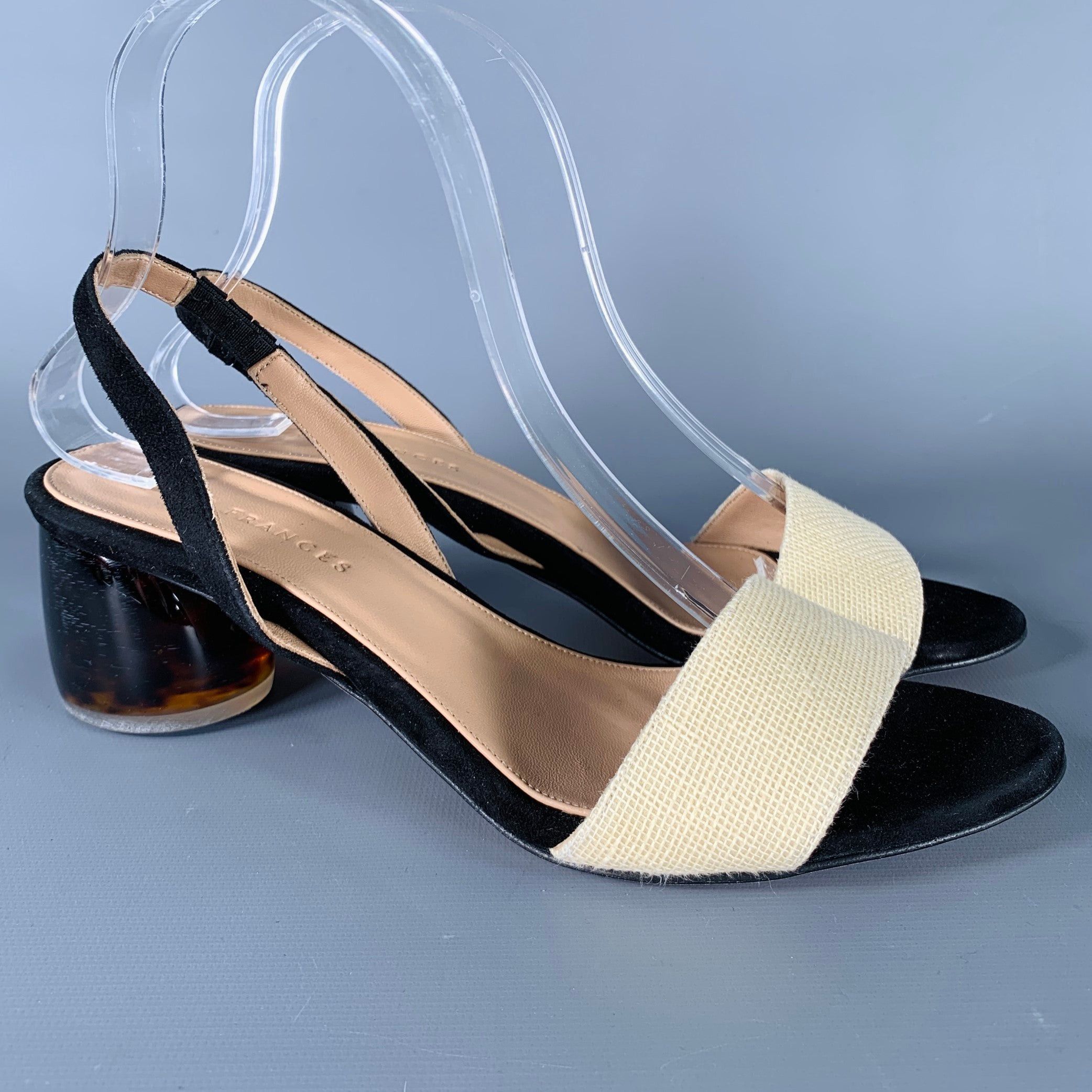 image of Cream Black Acrylic Suede Slingback Sandals, Women's (Size 8)