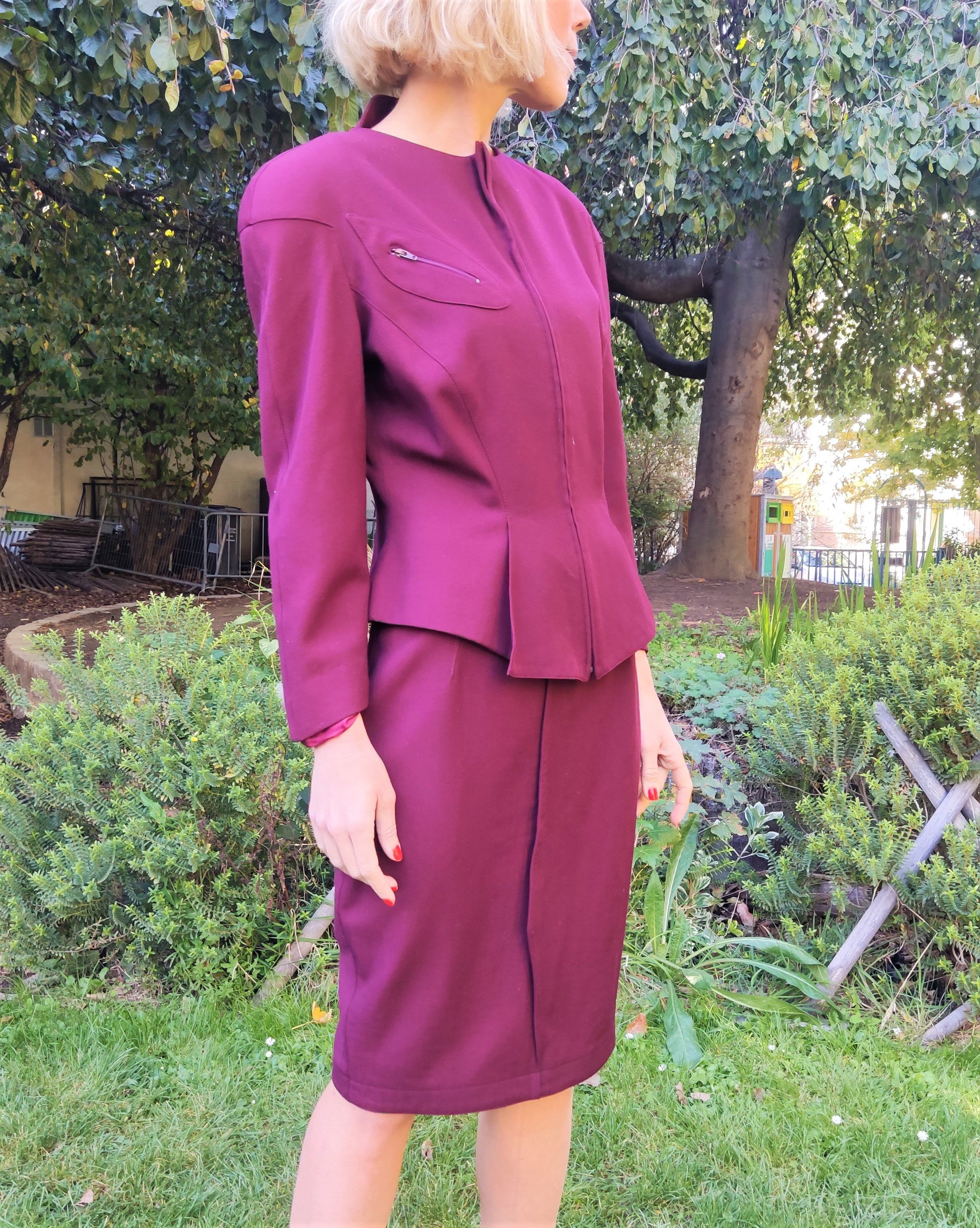 image of Thierry Mugler Couture Vintage Bordeaux Sculptural Suit, Women's (Size Small)