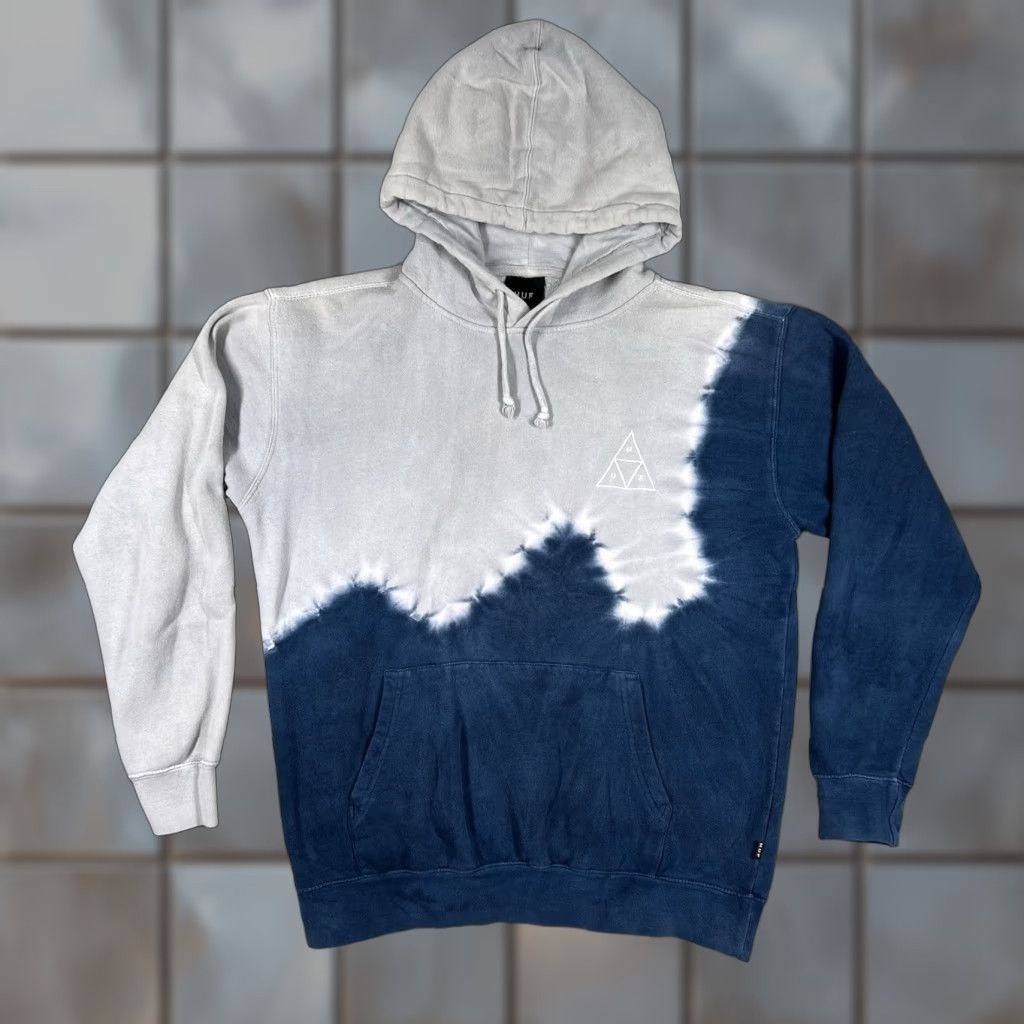Huf HUF Worldwide Hoodie Mens Medium Tie Dye Navy Blue Gray Pullover Sweatshirt Long Sleeve Hooded Pockets Embroidered Logo Multicolor California? Size US M / EU 48-50 / 2 - 1 Thumbnail