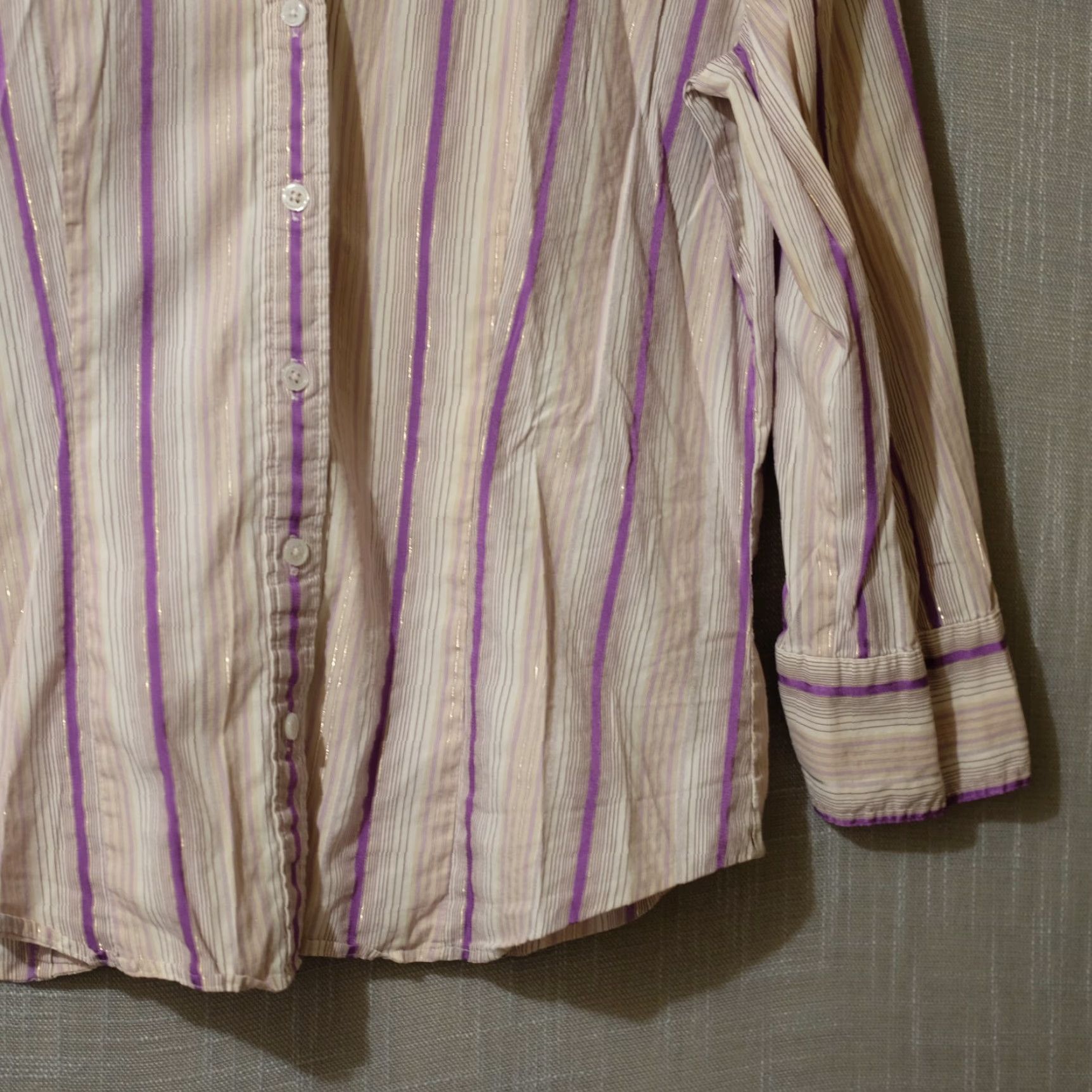 Vintage New York & Company Stretch Metallic Purple Stripe Button-Up Womens XL Shirt Size XL / US 12-14 / IT 48-50 - 4 Thumbnail