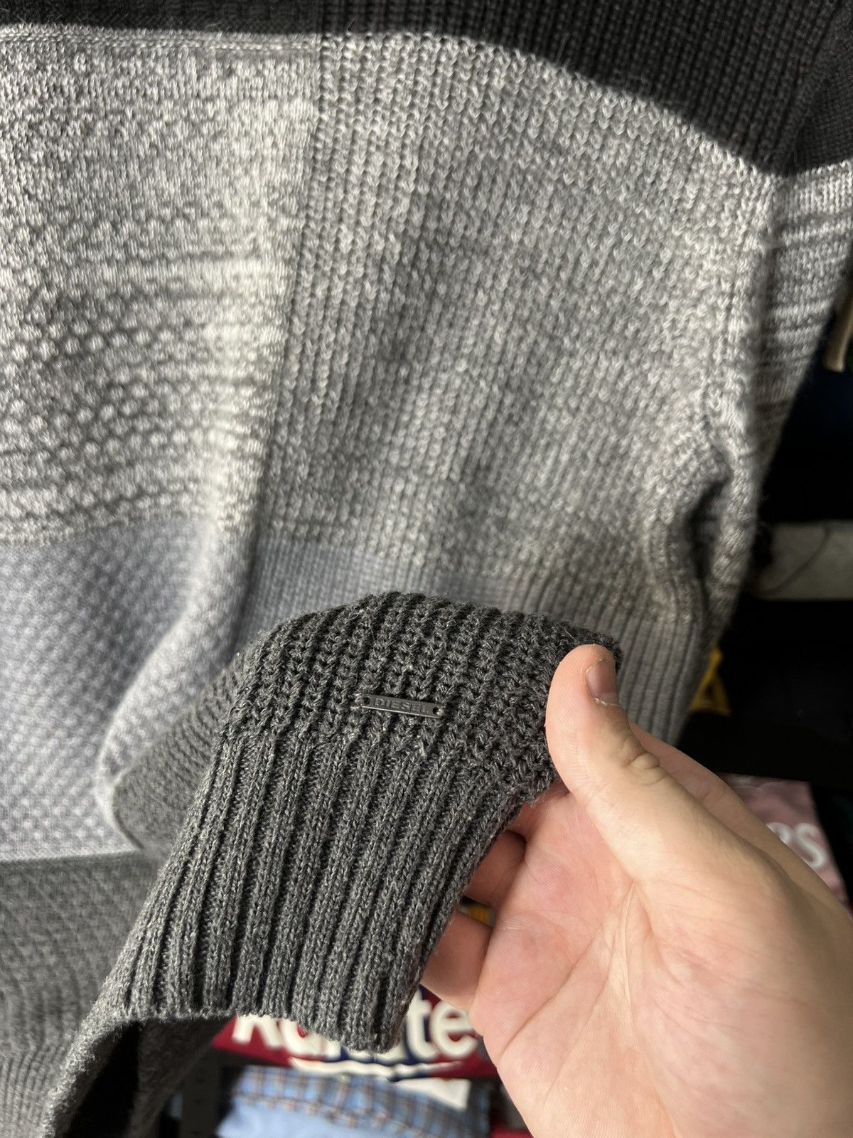 Diesel Diesel Knit Sweater Patchwork Grey Black Wool Mohair Size L Size US L / EU 52-54 / 3 - 4 Thumbnail