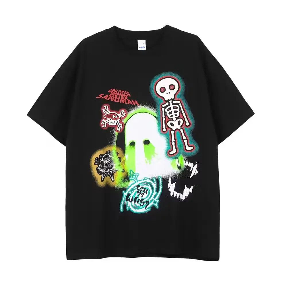 image of Vintage Funny Skull Demon Print Short Sleeve T-Shirt in Black, Men's (Size Large)