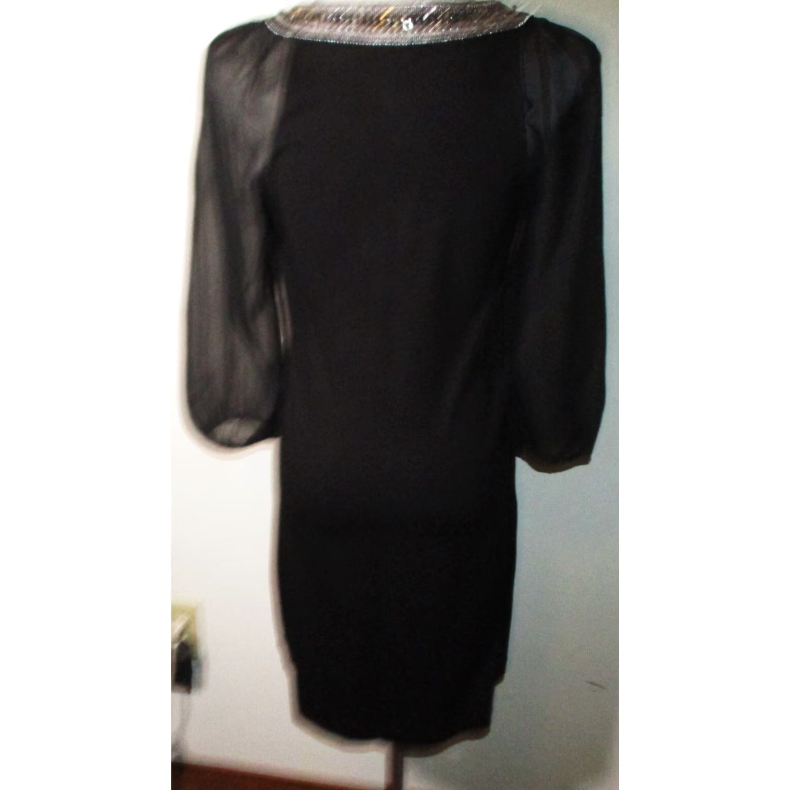 White House Black Market WHITE House BLACK Market Dress Beaded Knee Length S NWT Black 3/4 Sleeve Casual Womens Vintage: No Size S / US 4 / IT 40 - 5 Thumbnail