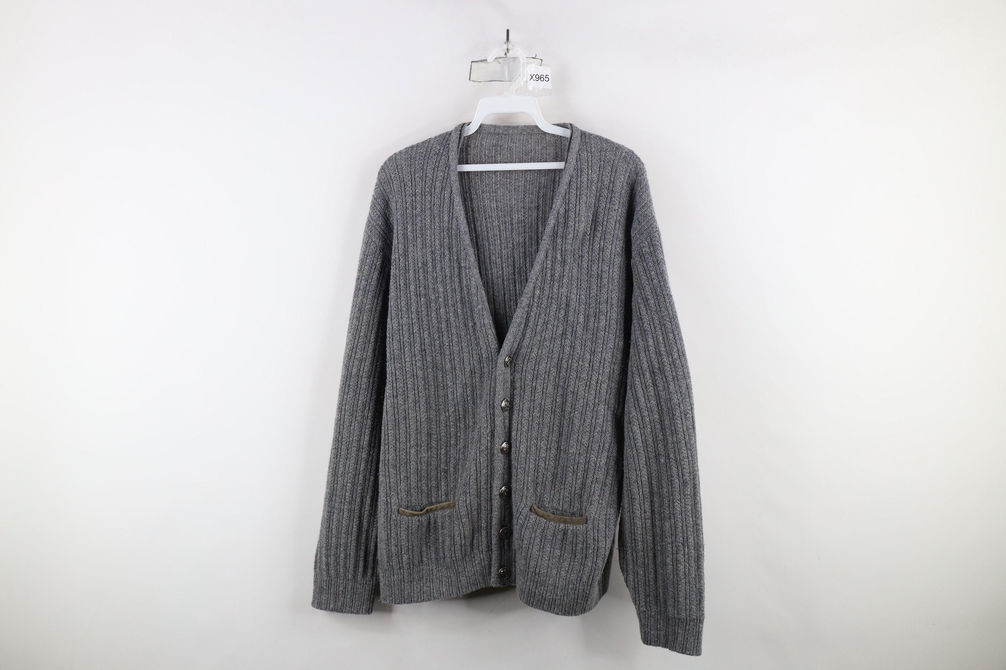 Vintage Vintage 50s Rockabilly Trim Ribbed Knit Cardigan Sweater USA Size US XL / EU 56 / 4 - 1 Thumbnail