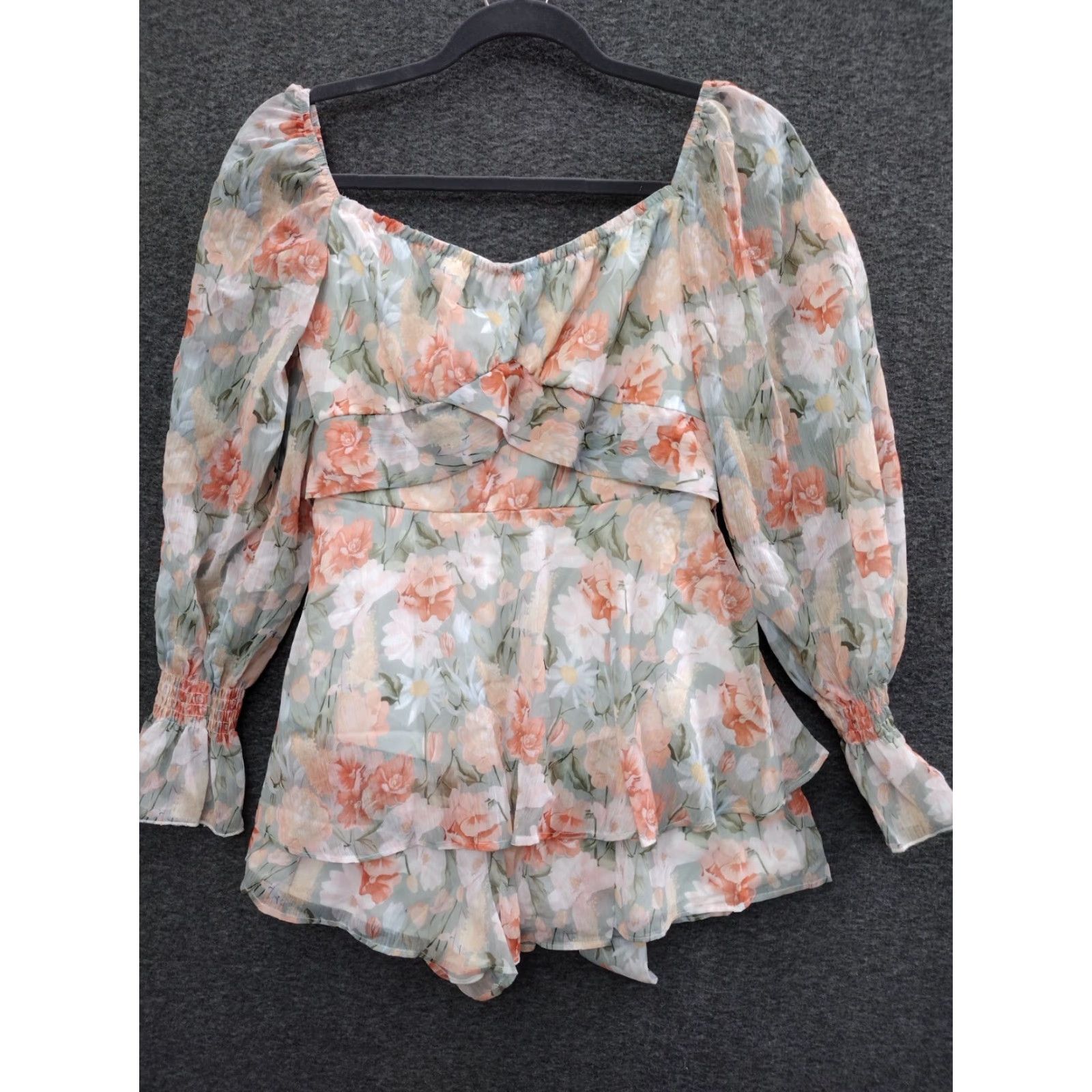 Vintage Lady Romper Mini Dress Floral Printed Puff Sleeve Jumpsuit Size S Size S / US 4 / IT 40 - 2 Thumbnail