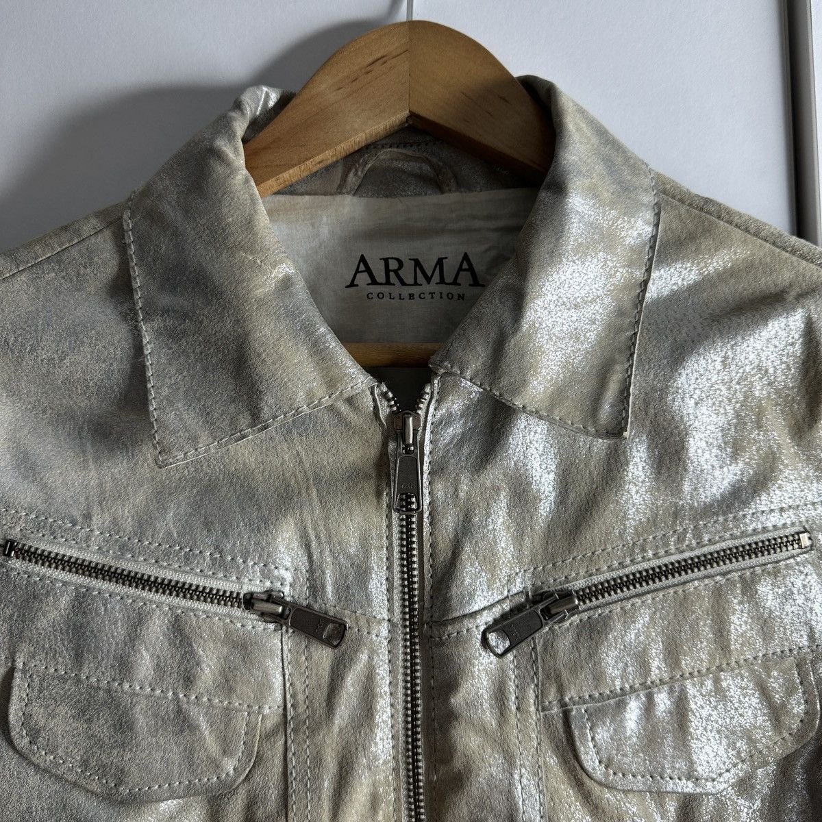 ARMA Metallic silver leather jacket by Arma sz S Size M / US 6-8 / IT 42-44 - 5 Thumbnail