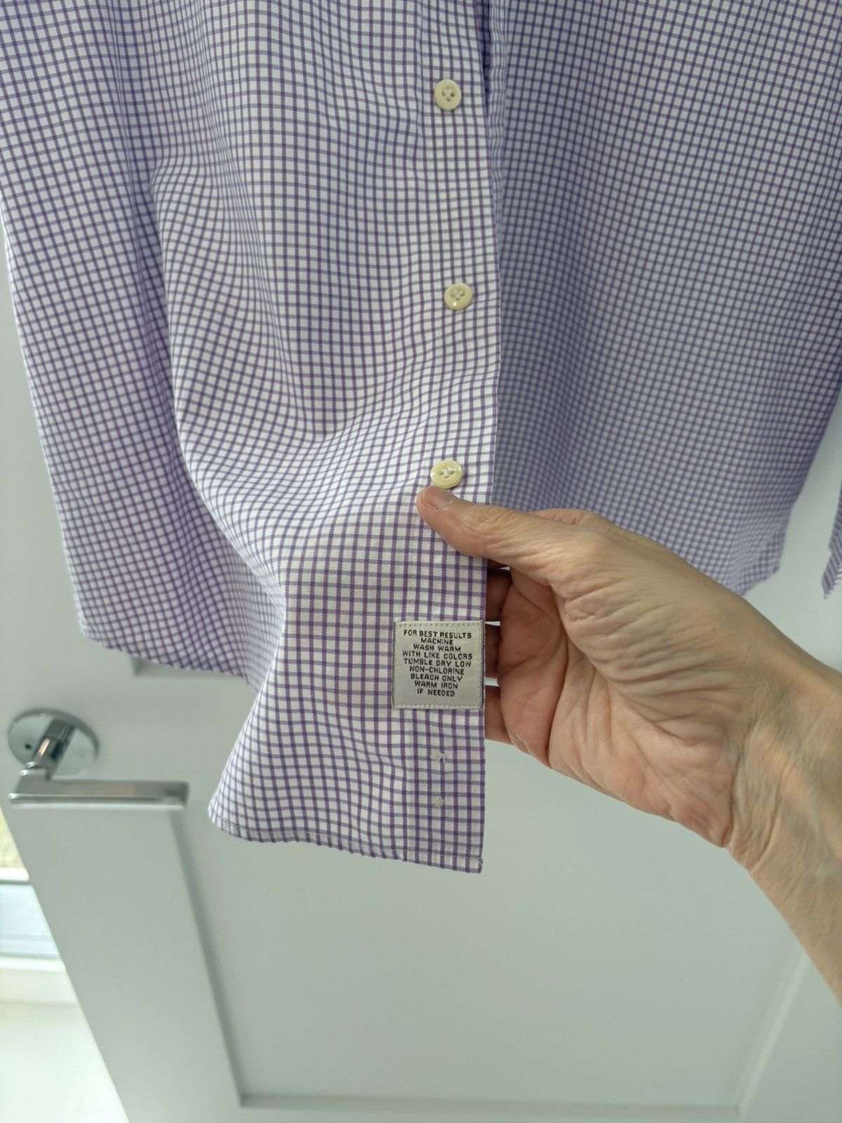 Peter Millar Peter Millar Nanoluxe Purple Gingham Dress Shirt 16 34/35 Size US L / EU 52-54 / 3 - 5 Thumbnail